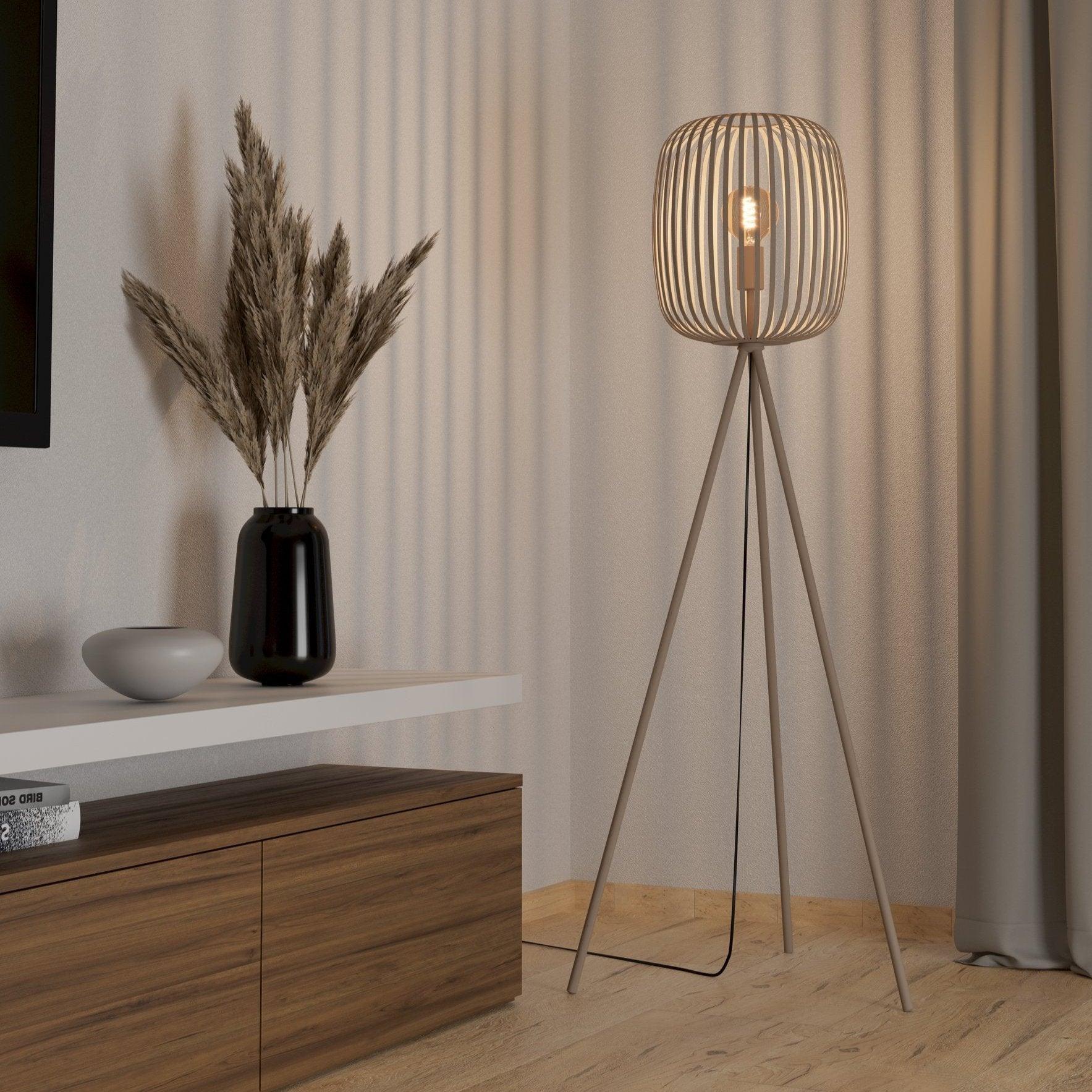 eglo romazzina sand coloured tripod floor lamp caged lampshade