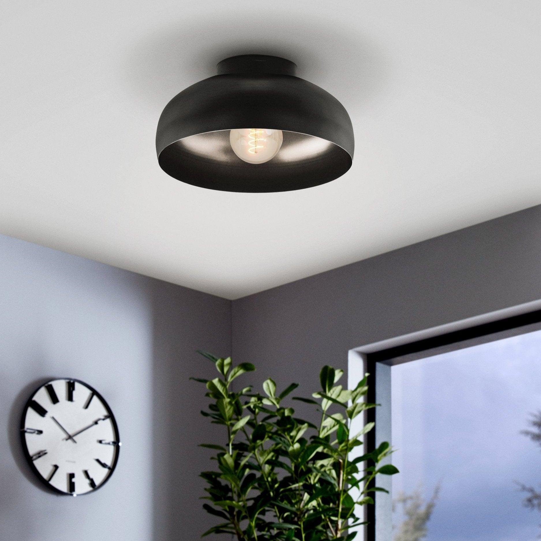 eglo mogano 2 black round metal flush ceiling light