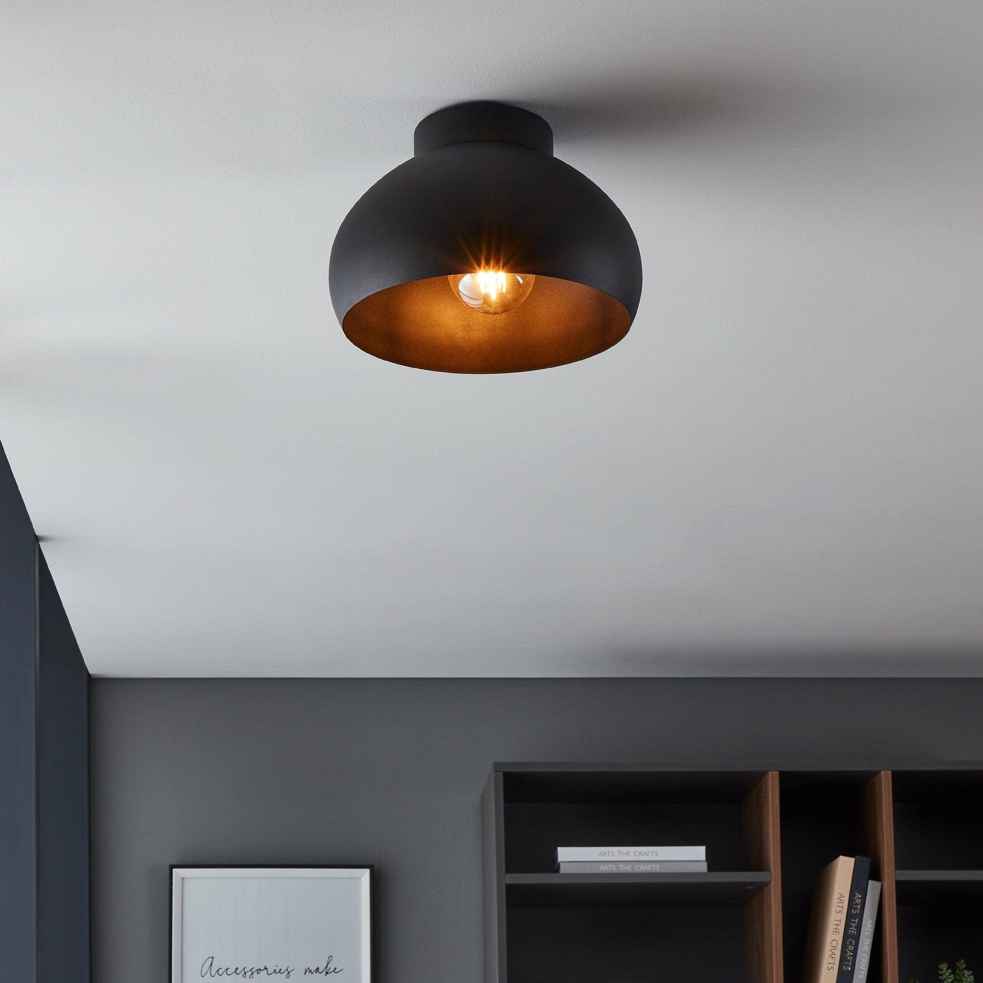 eglo mogano 2 black round metal flush ceiling light living room image