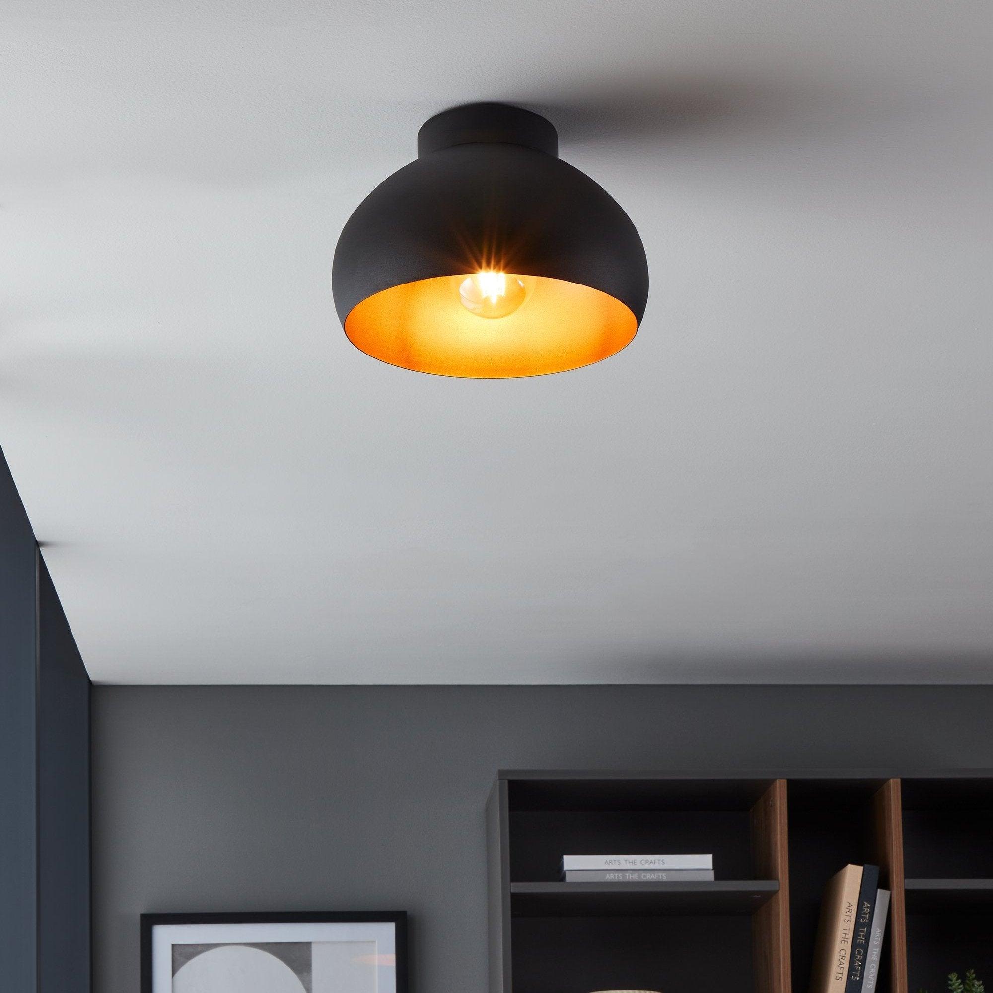 eglo mogano 2 black copper round metal flush ceiling light