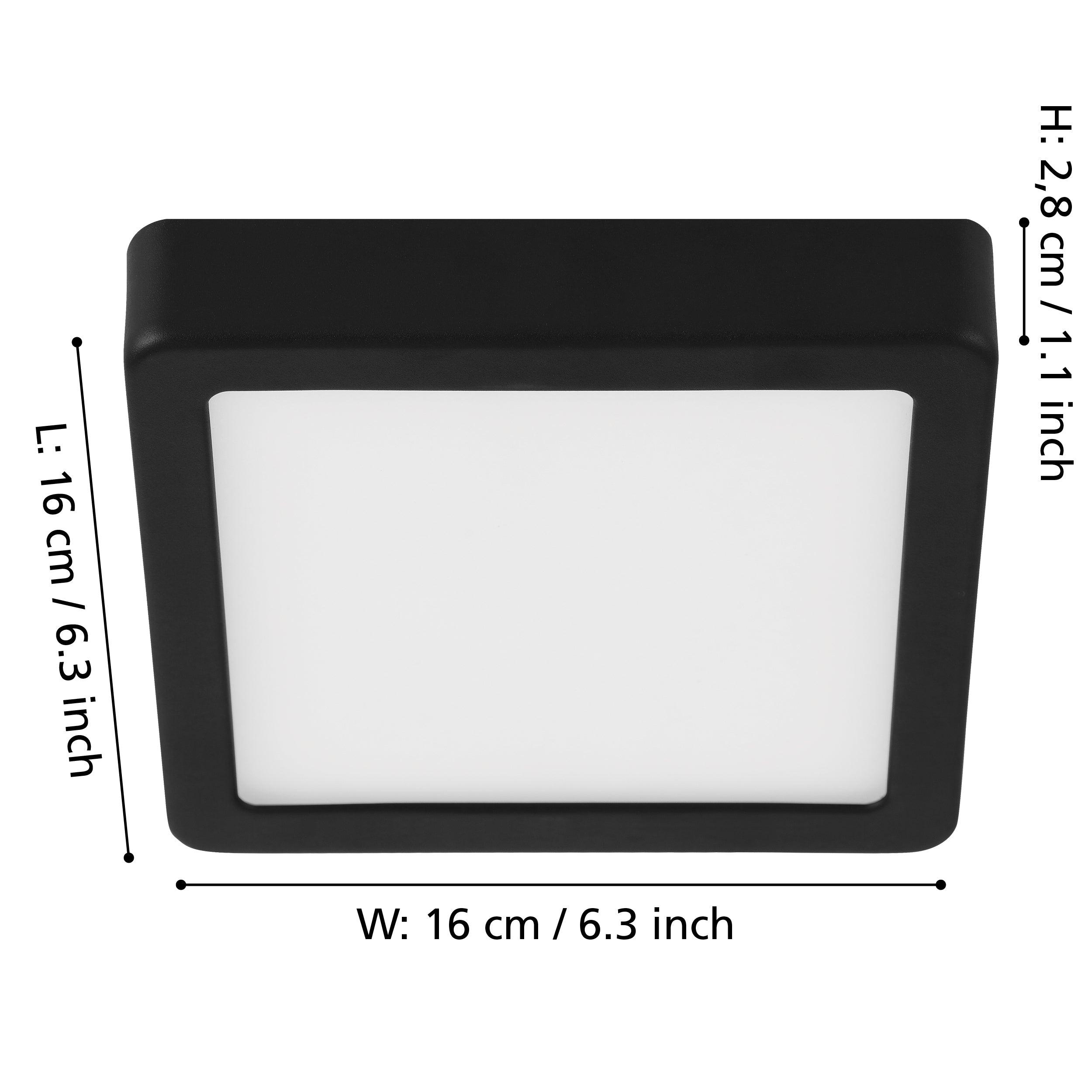 eglo fueva 5 led black square dimmable flush ceiling light 16cm living room close up