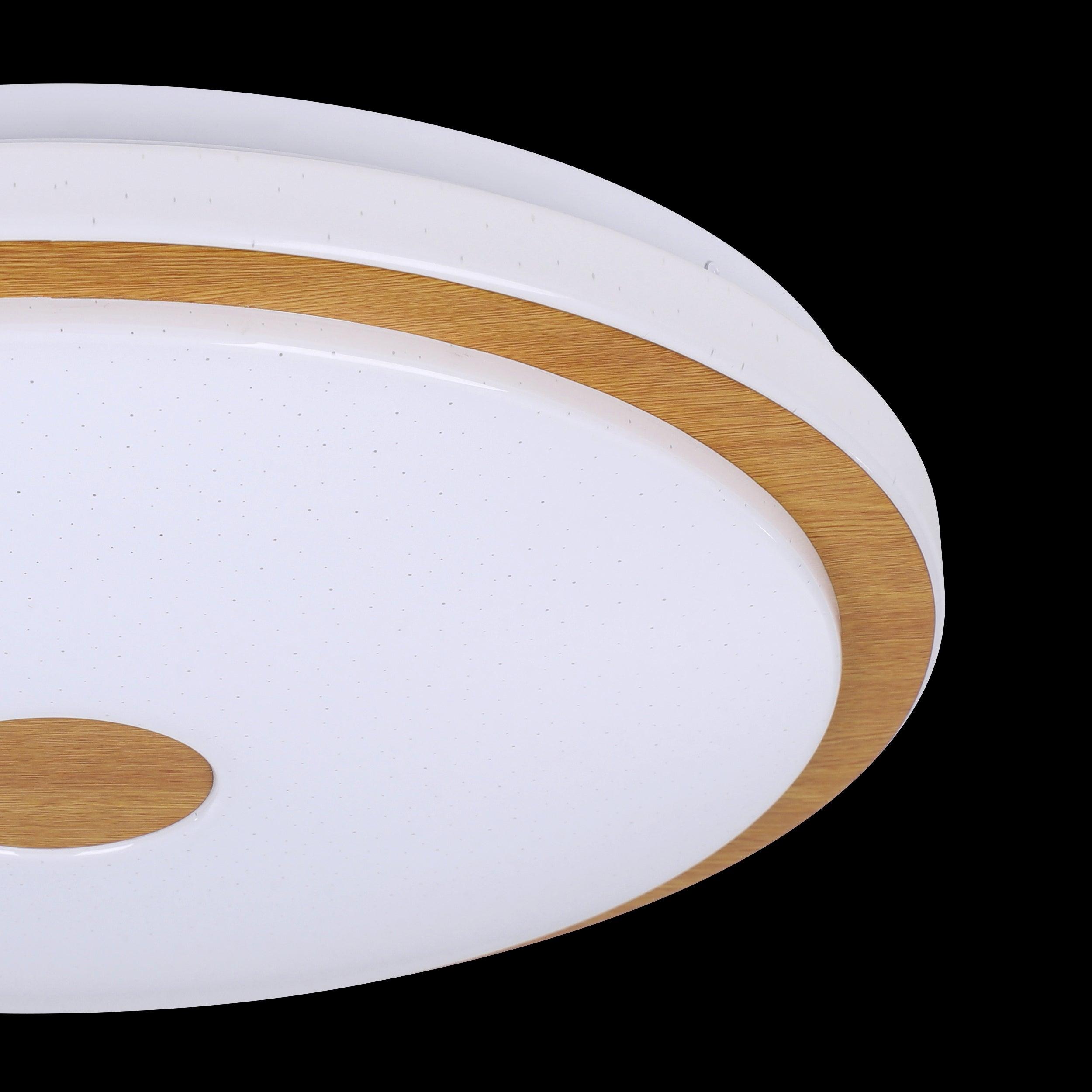 Eglo Lanciano 1 LED Wooden & White Round Ceiling Flush - 38cm-WAREHOUSE-40-200326