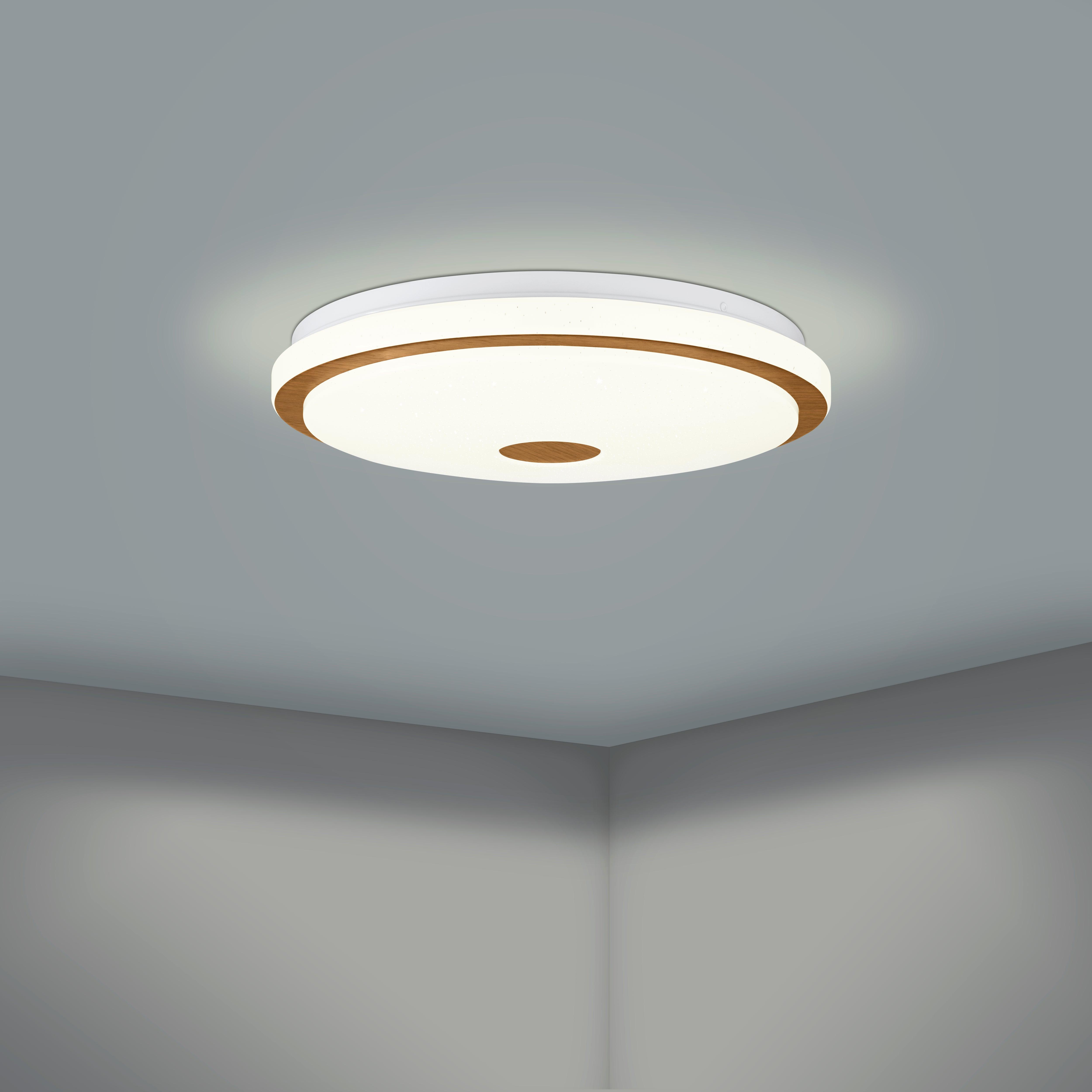 eglo lanciano 1 led wooden white round ceiling flush 48cm living room image