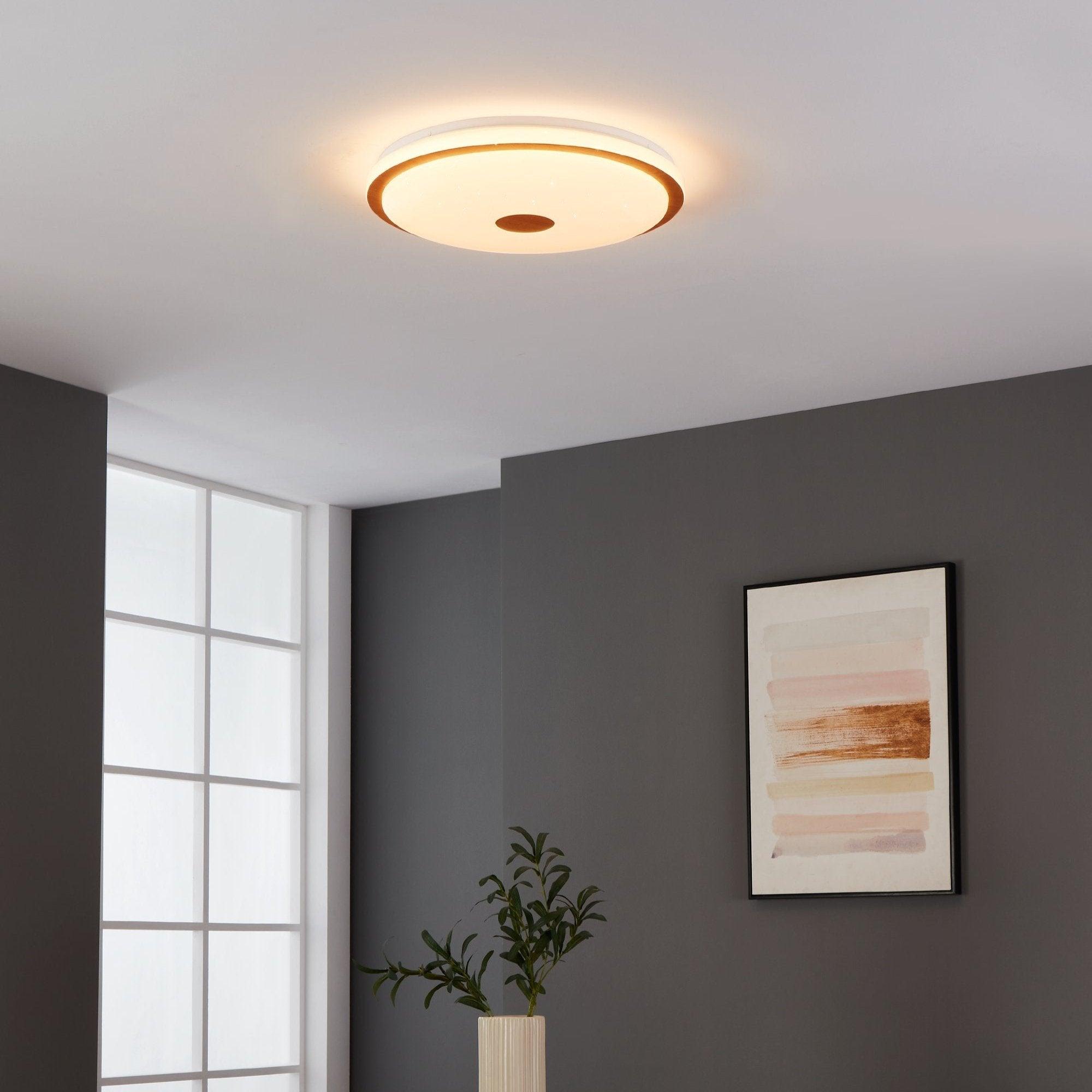 eglo lanciano 1 led wooden white round ceiling flush 48cm