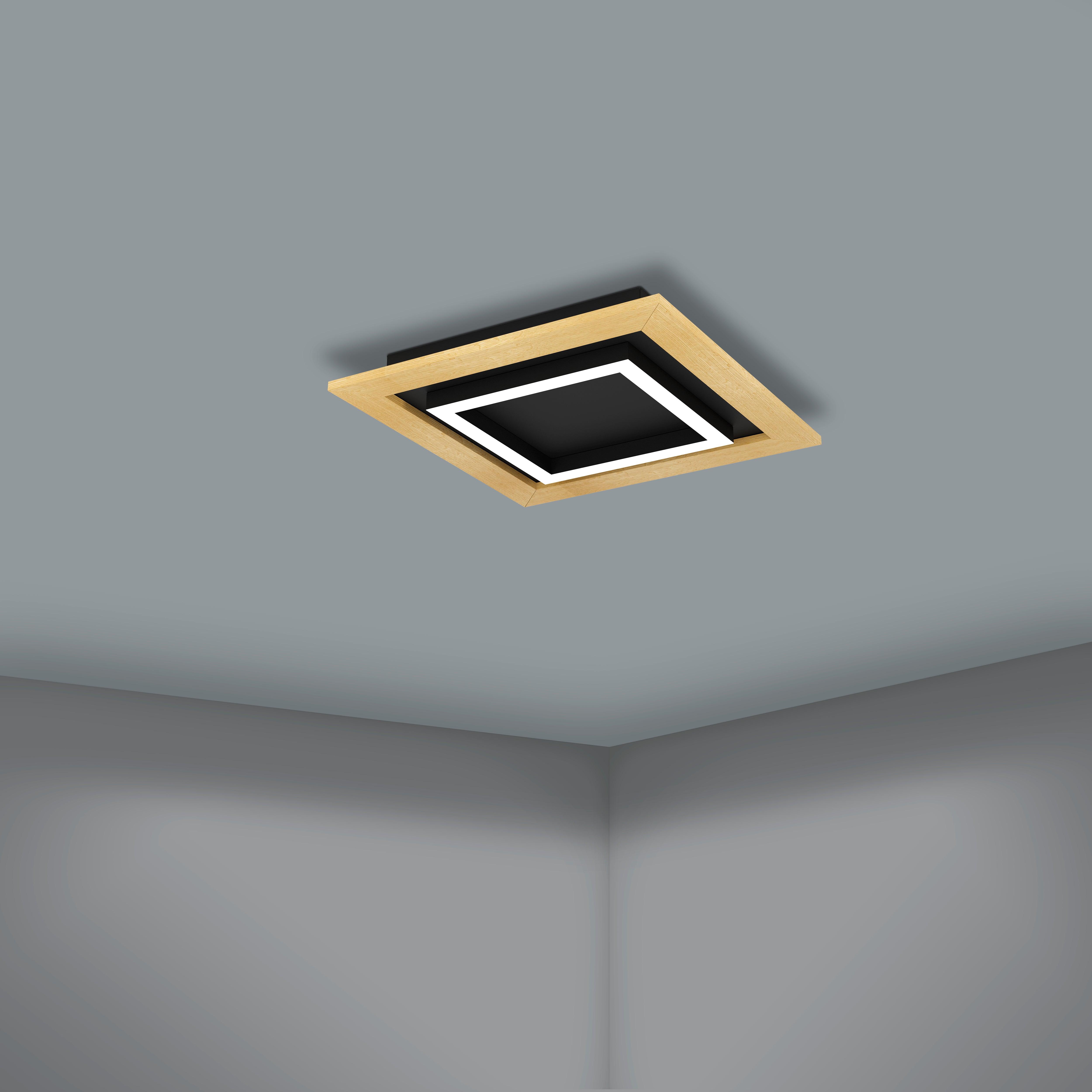eglo tirrenara led black wooden square ceiling flush 37cm living room image
