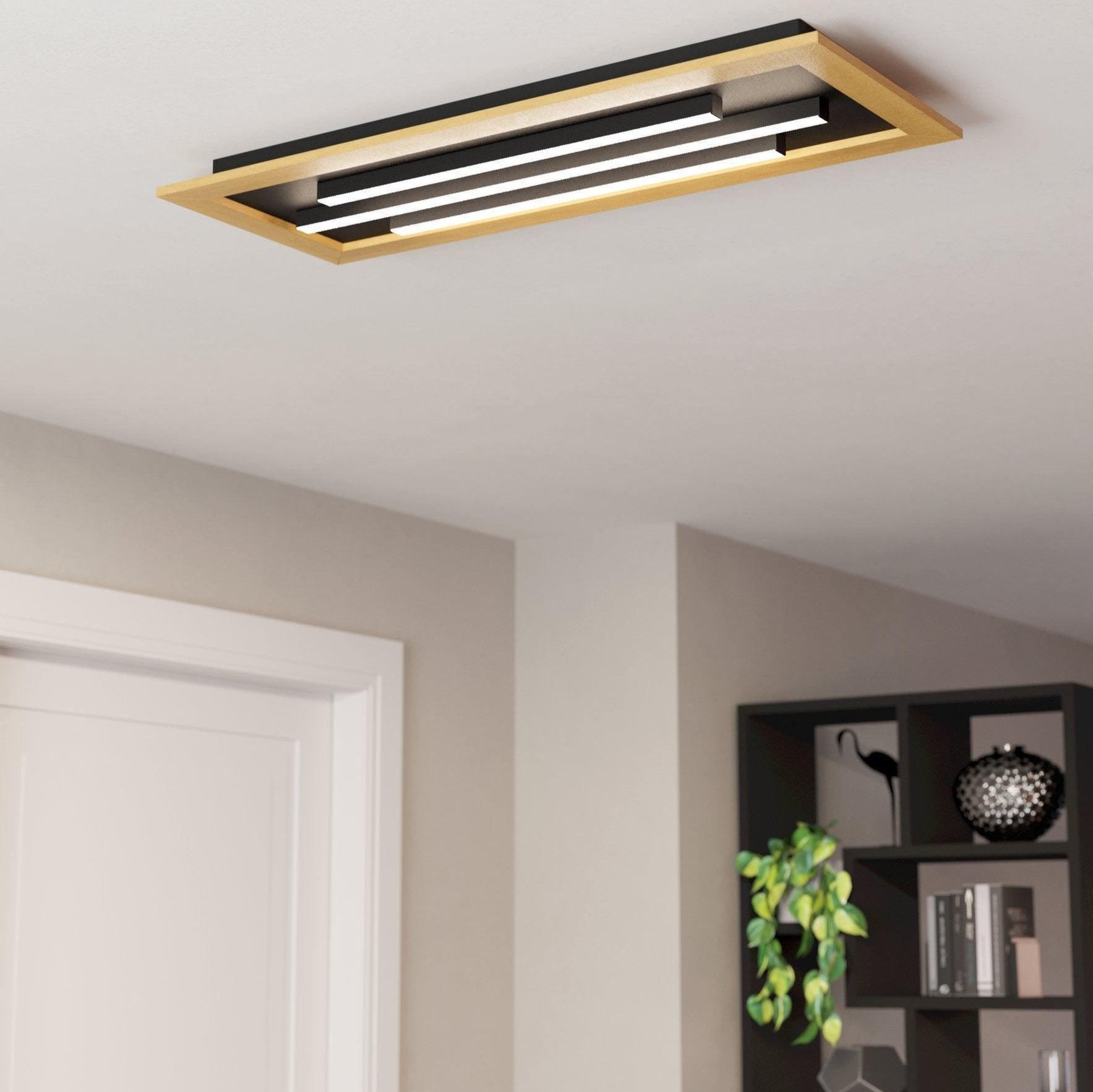 eglo tirrenara led black wooden rectangular ceiling flush