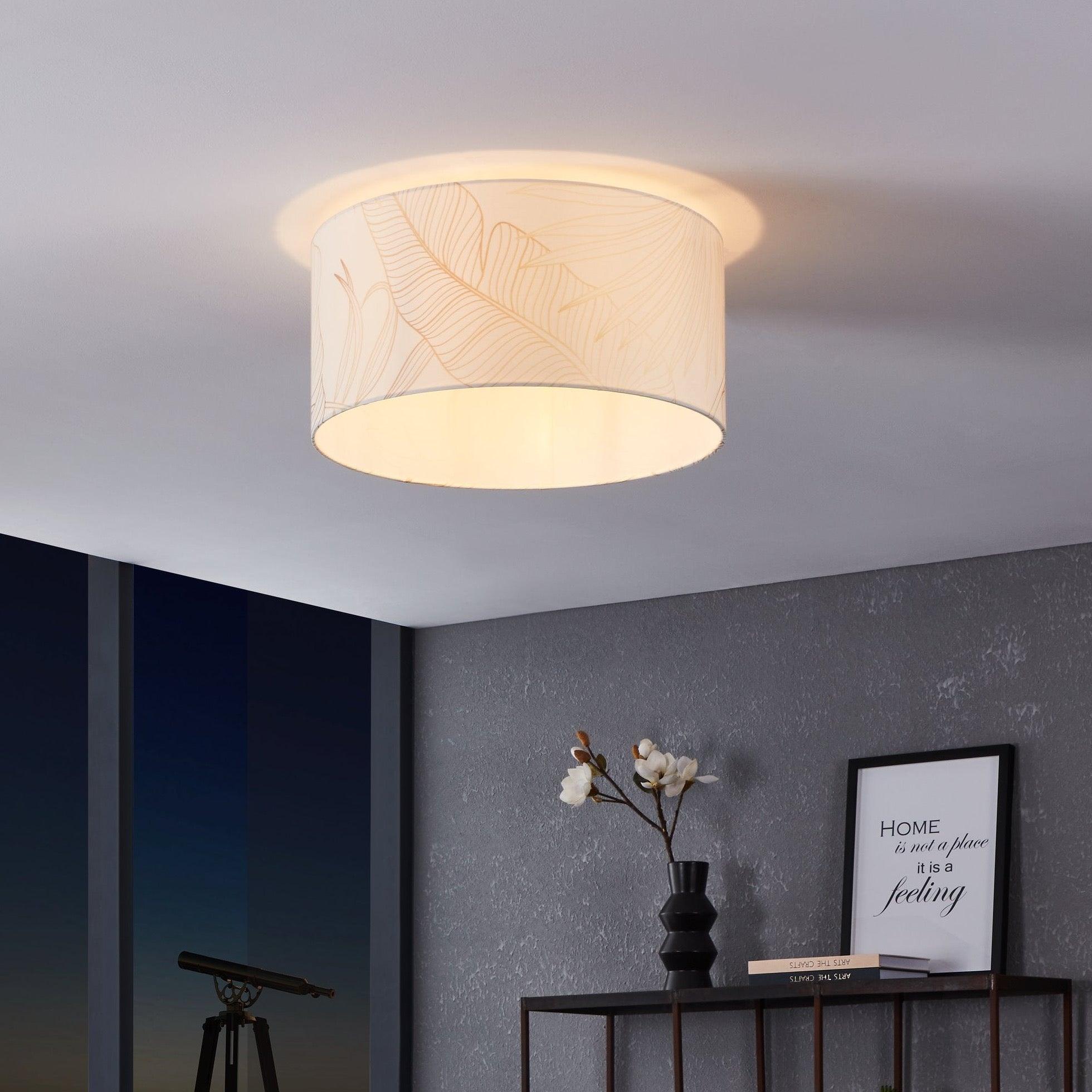eglo bucamaranga white gold fabric flush ceiling lampshade living room image