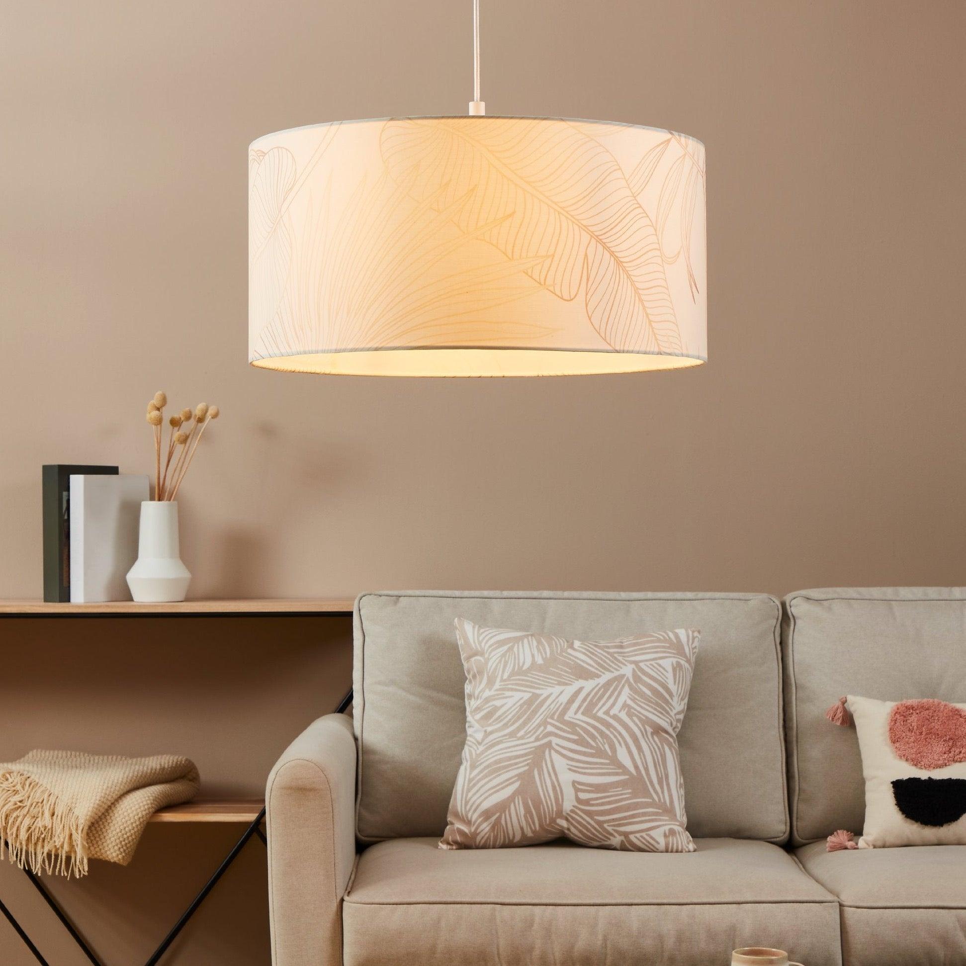 eglo bucamaranga round white gold leaf design fabric pendant living room image