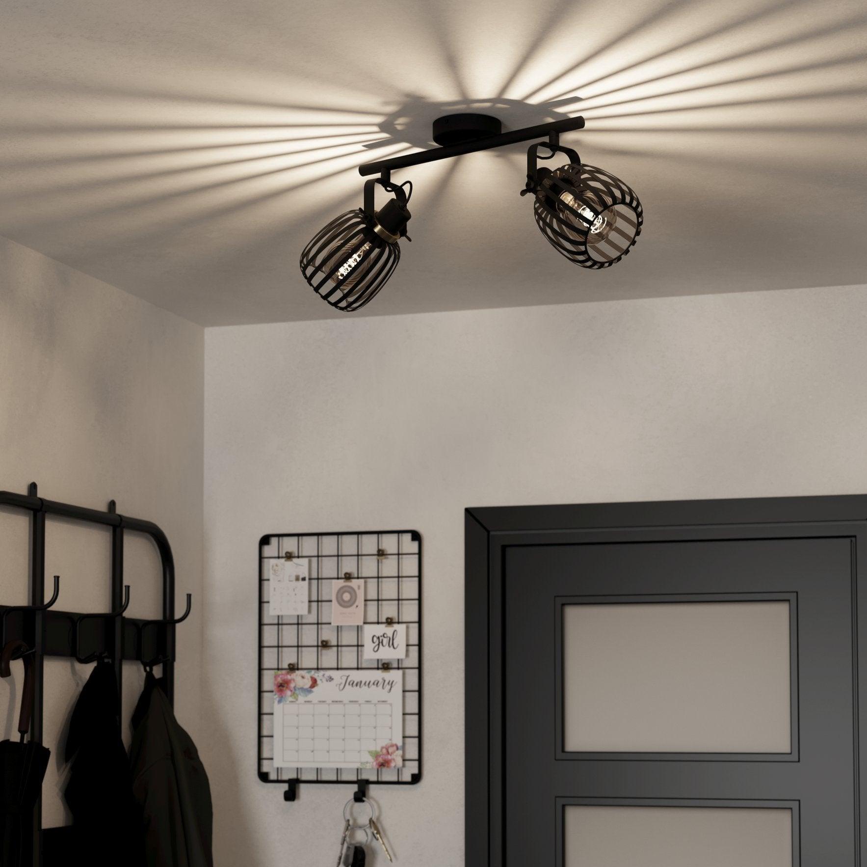 eglo girona black brass 2 light bar spotlight