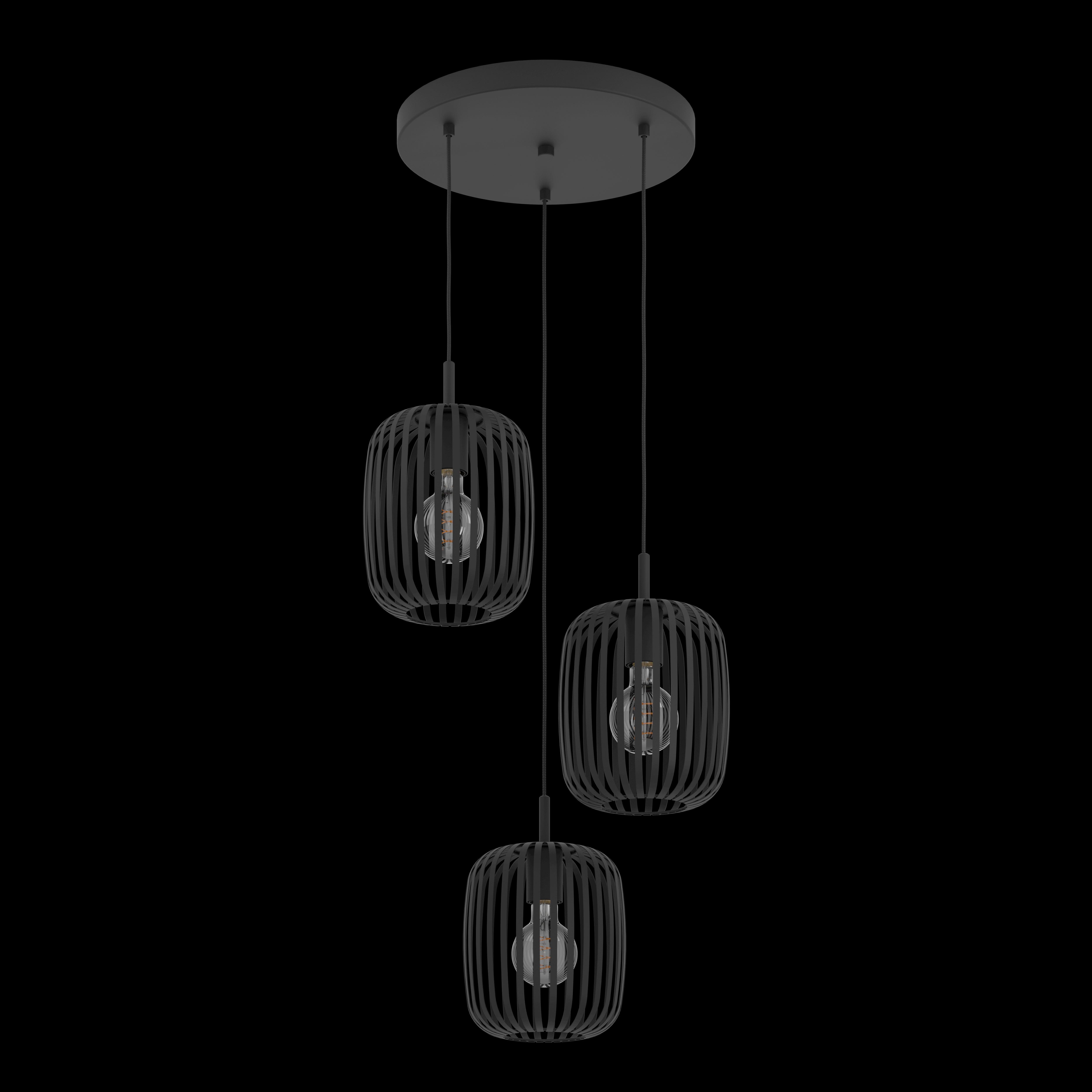 eglo romazzina 3 light black metal caged ceiling pendant kitchen lighting