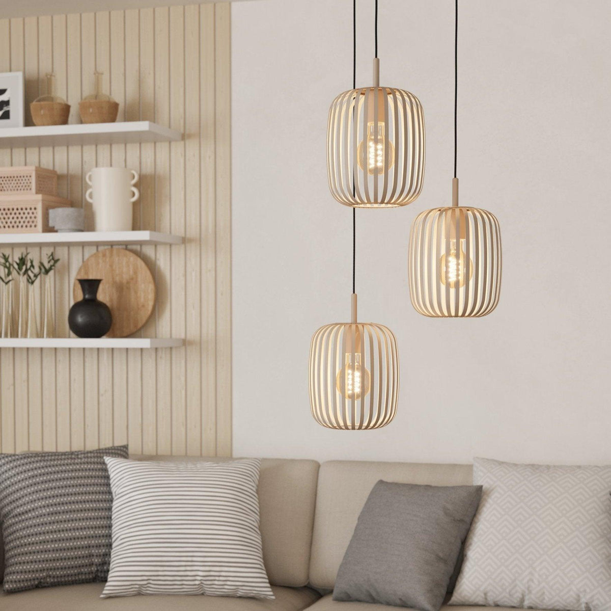 Eglo Romazzina 3 Light Sand Metal Caged Ceiling Pendant-warehouse-091026