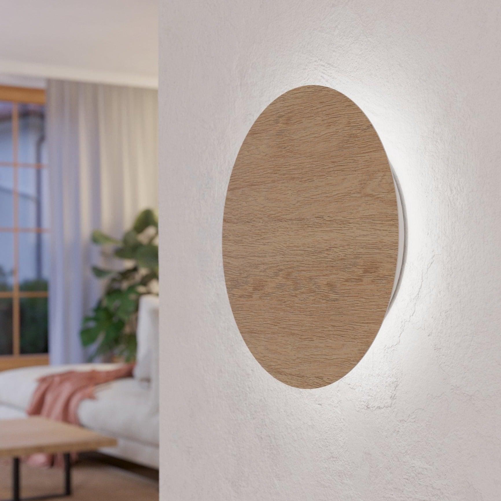 eglo alamilo circular wooden led wall light 22cm