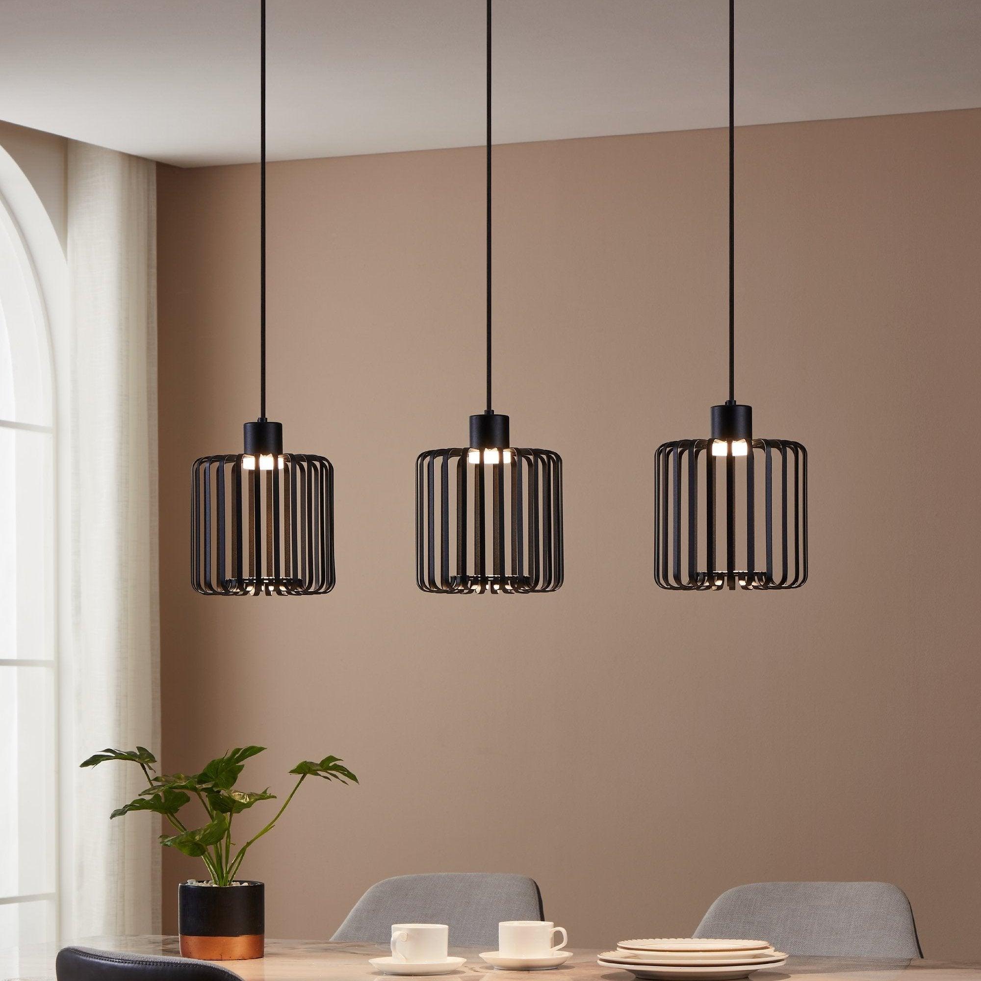 eglo connect ginestrone z smart led 3 light black metal strips pendant