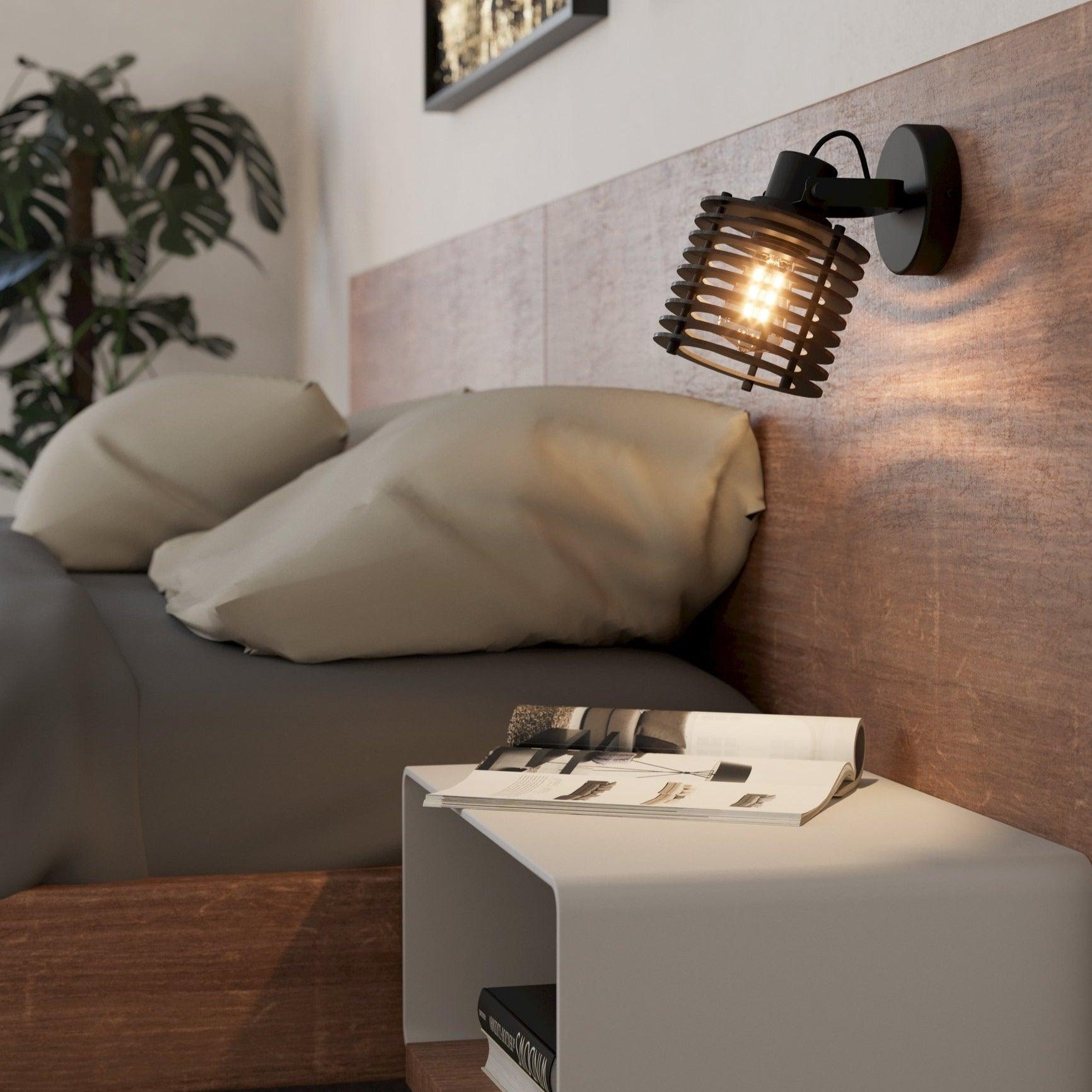 eglo segovia black steel wood wall spotlight
