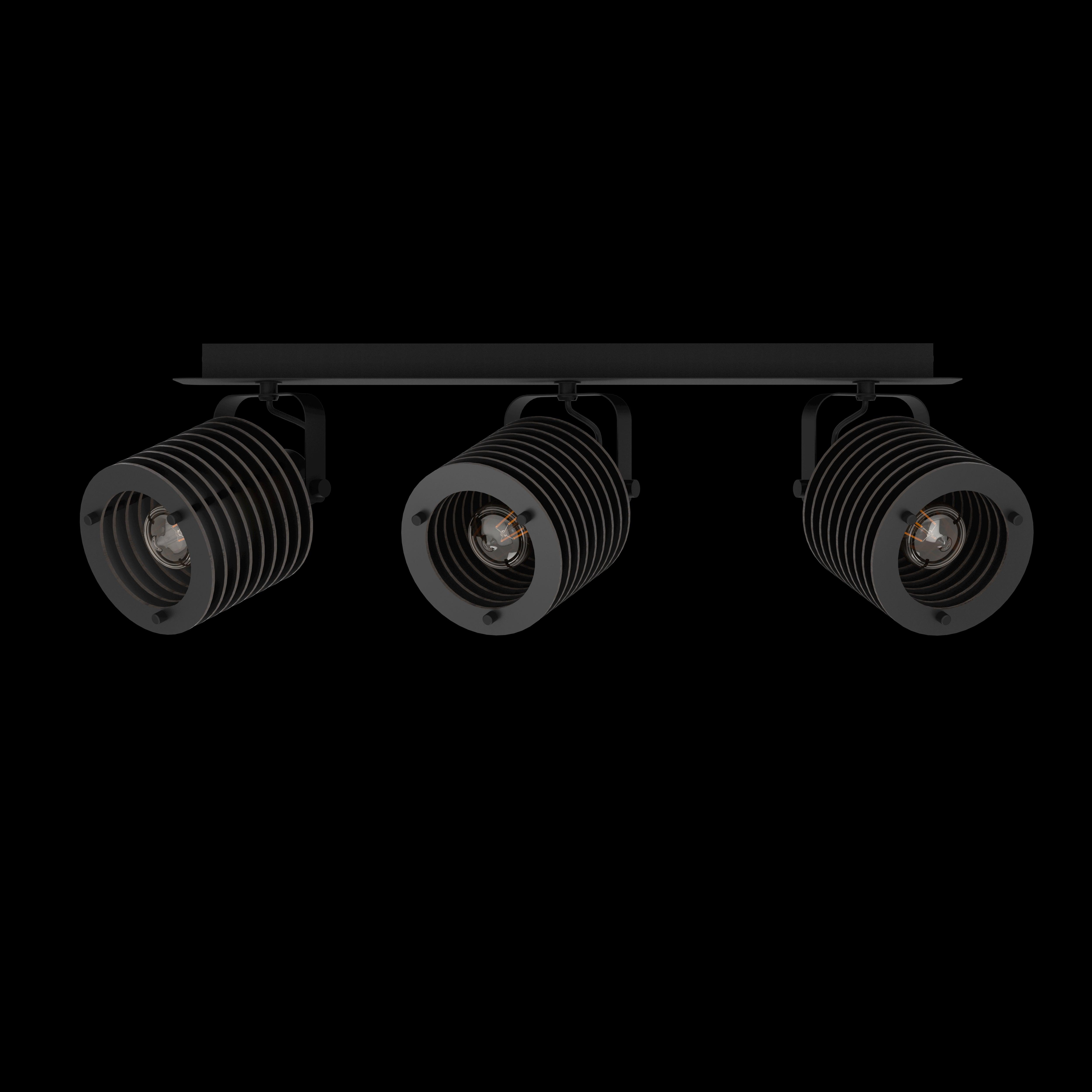eglo segovia black steel wood 3 light bar spotlight living room image