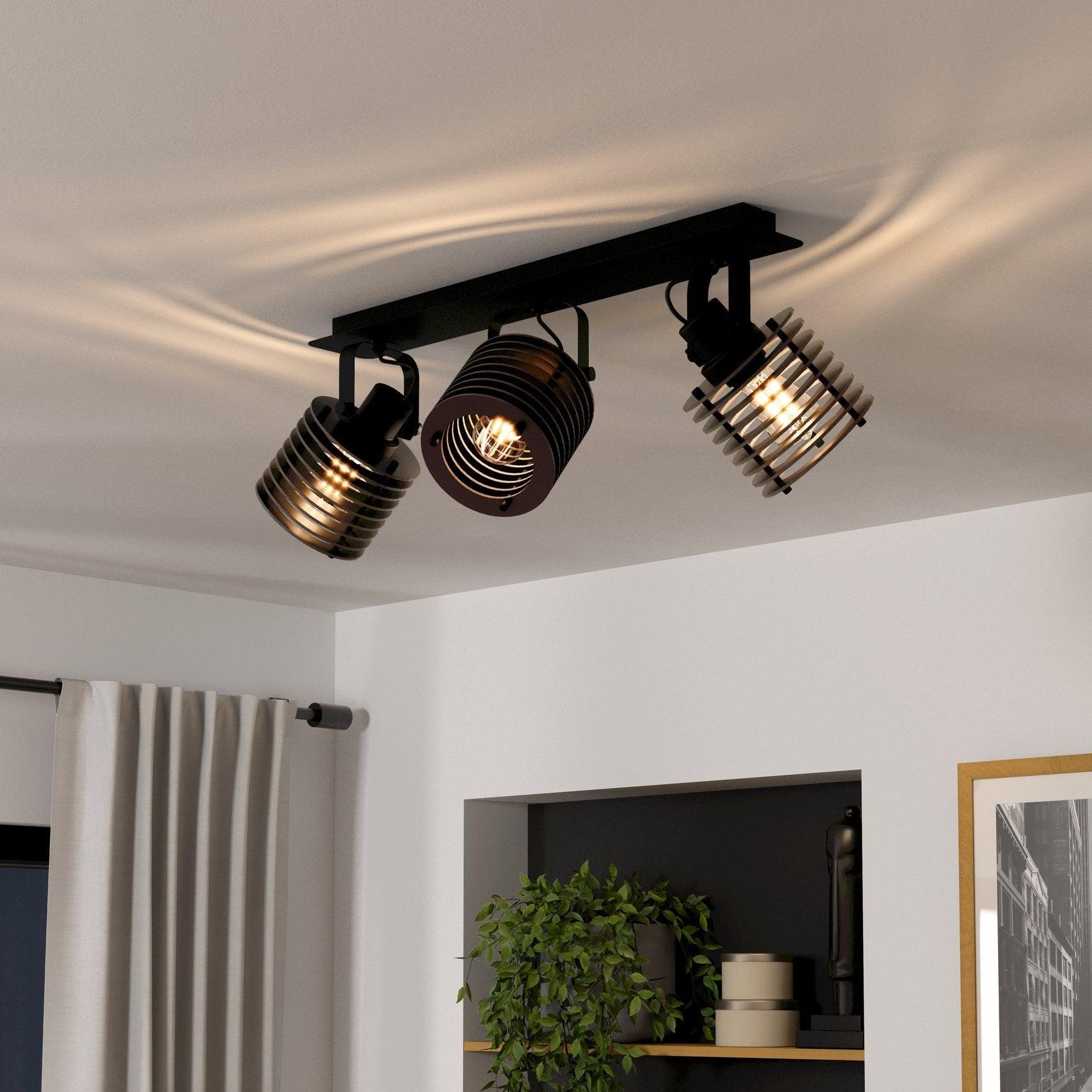 eglo segovia black steel wood 3 light bar spotlight