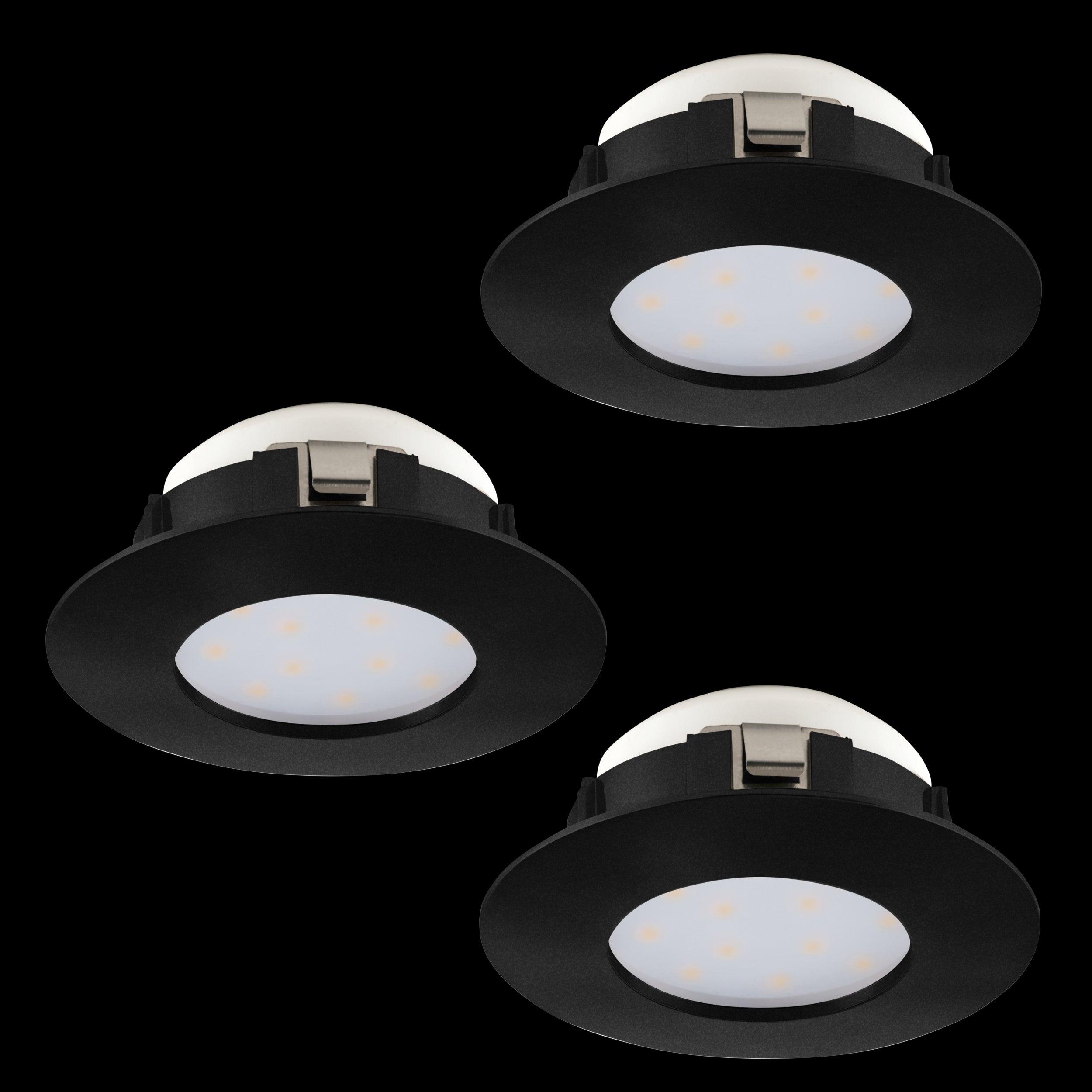eglo pineda set of 3 black led recessed spot lights 7 8cm living room image