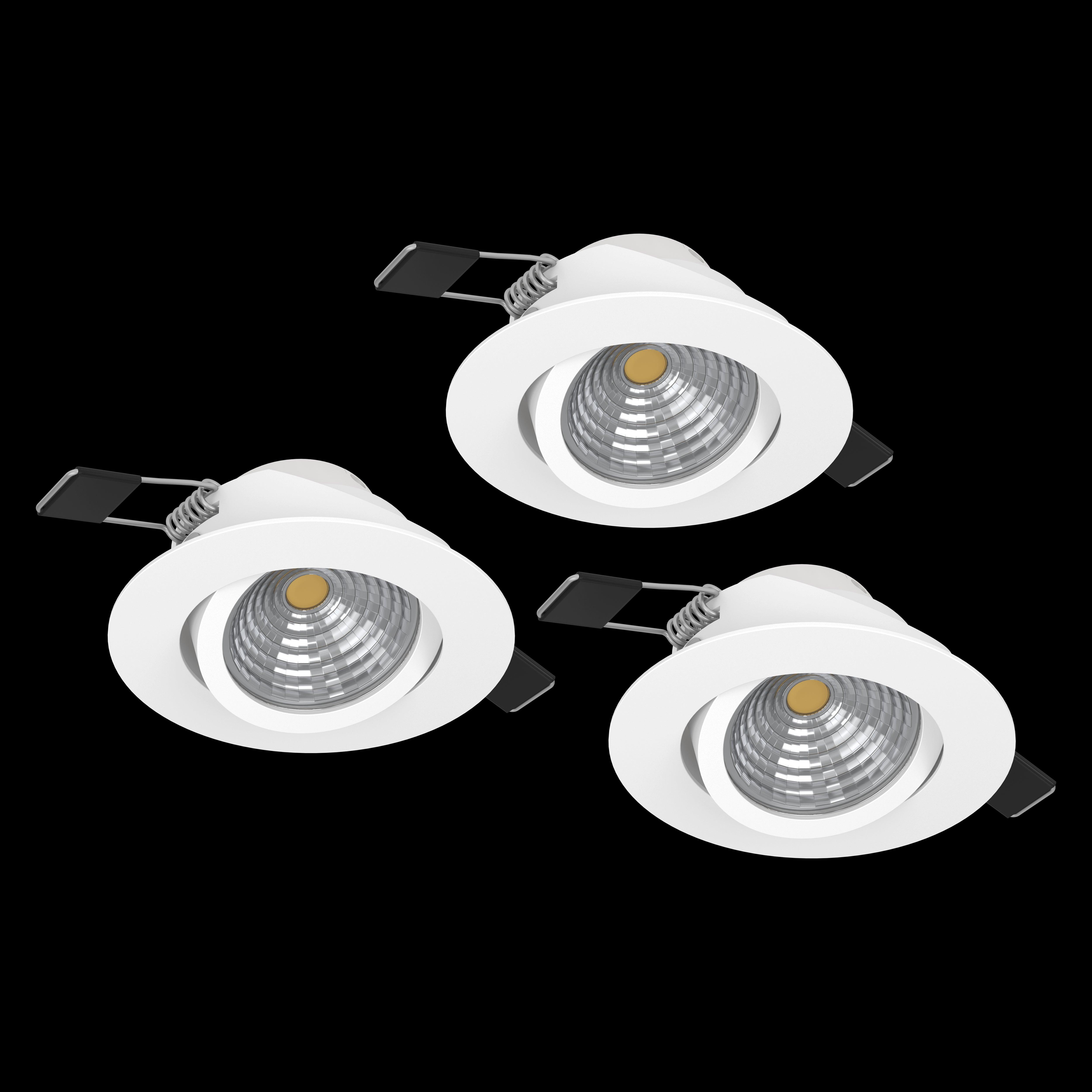 eglo saliceto set of 3 white led recessed spot lights living room close up