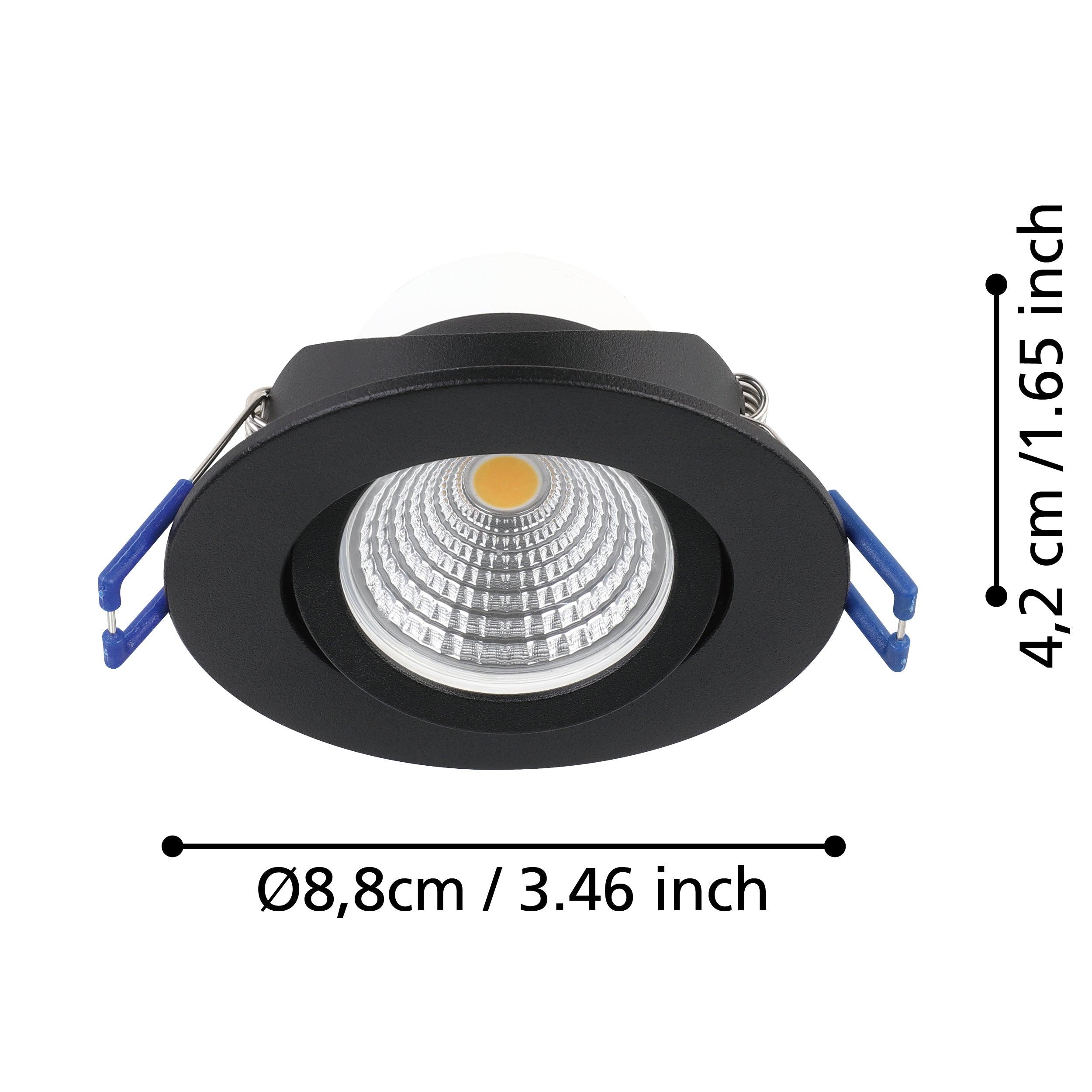 eglo saliceto set of 3 black led recessed spot lights living room close up