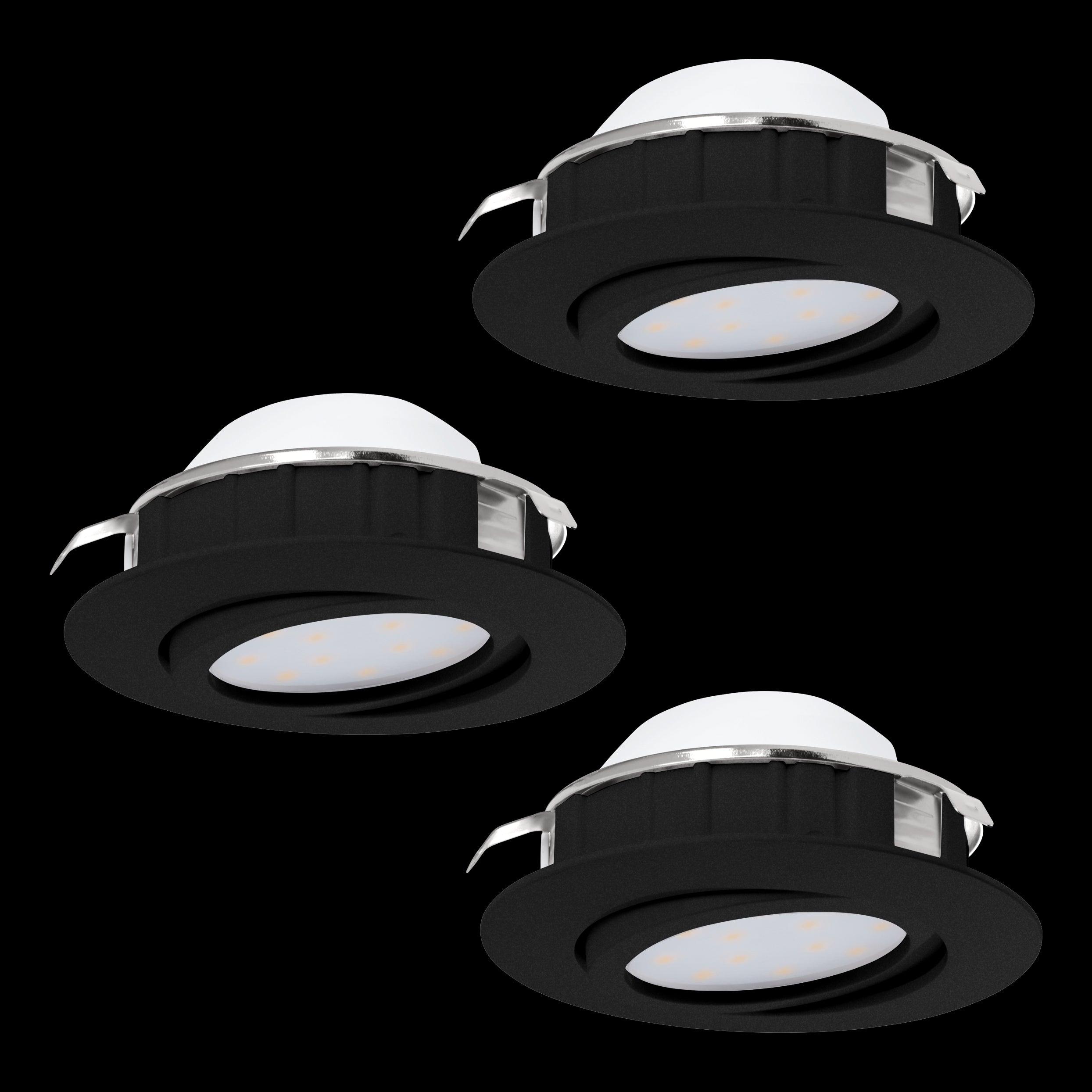 eglo pineda set of 3 black led recessed spot lights 8 4cm living room image