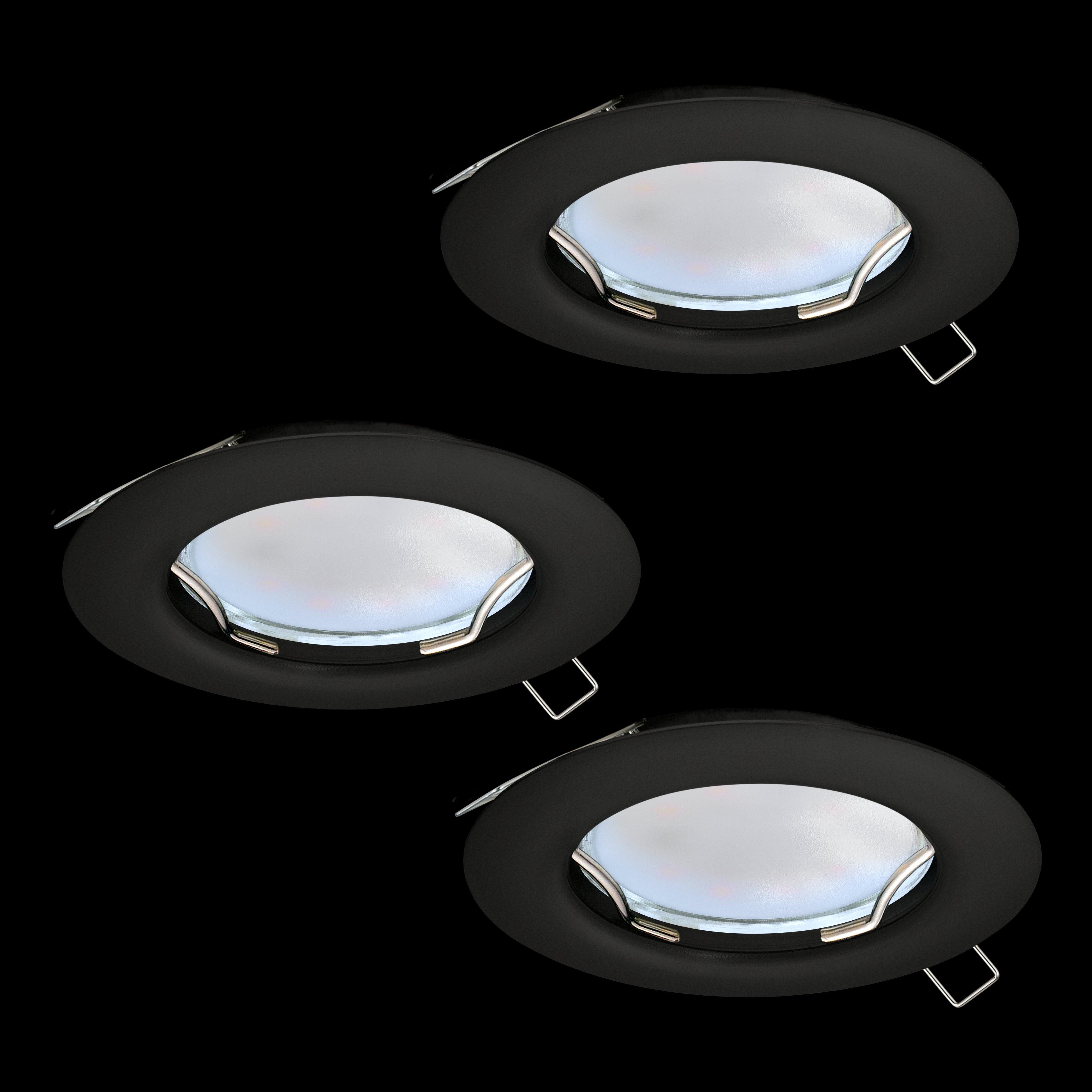 eglo peneto set of 3 black recessed spot lights 8 7cm living room image