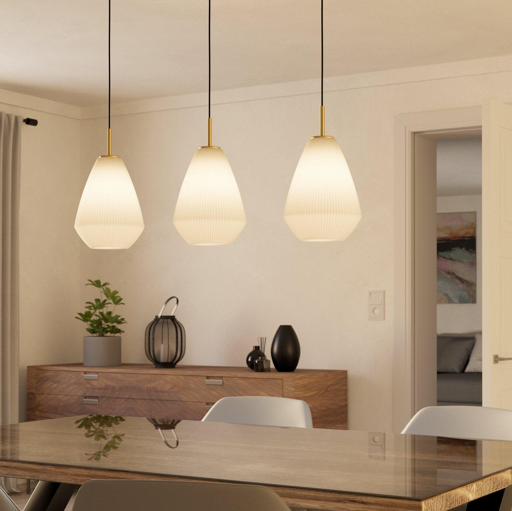 eglo caprarola 3 light conical sand glass brass pendant