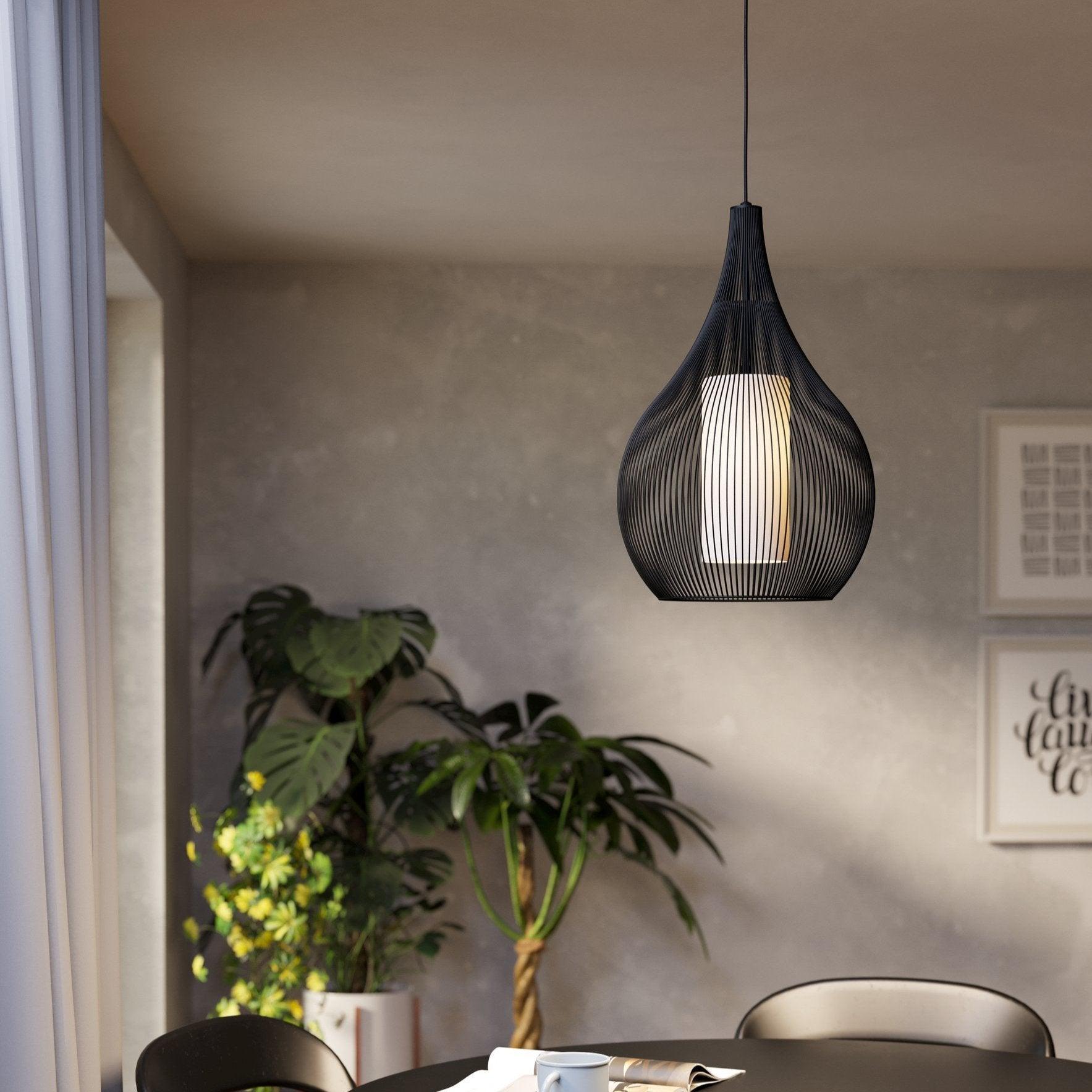 eglo razoni 1 black wire white glass pendant