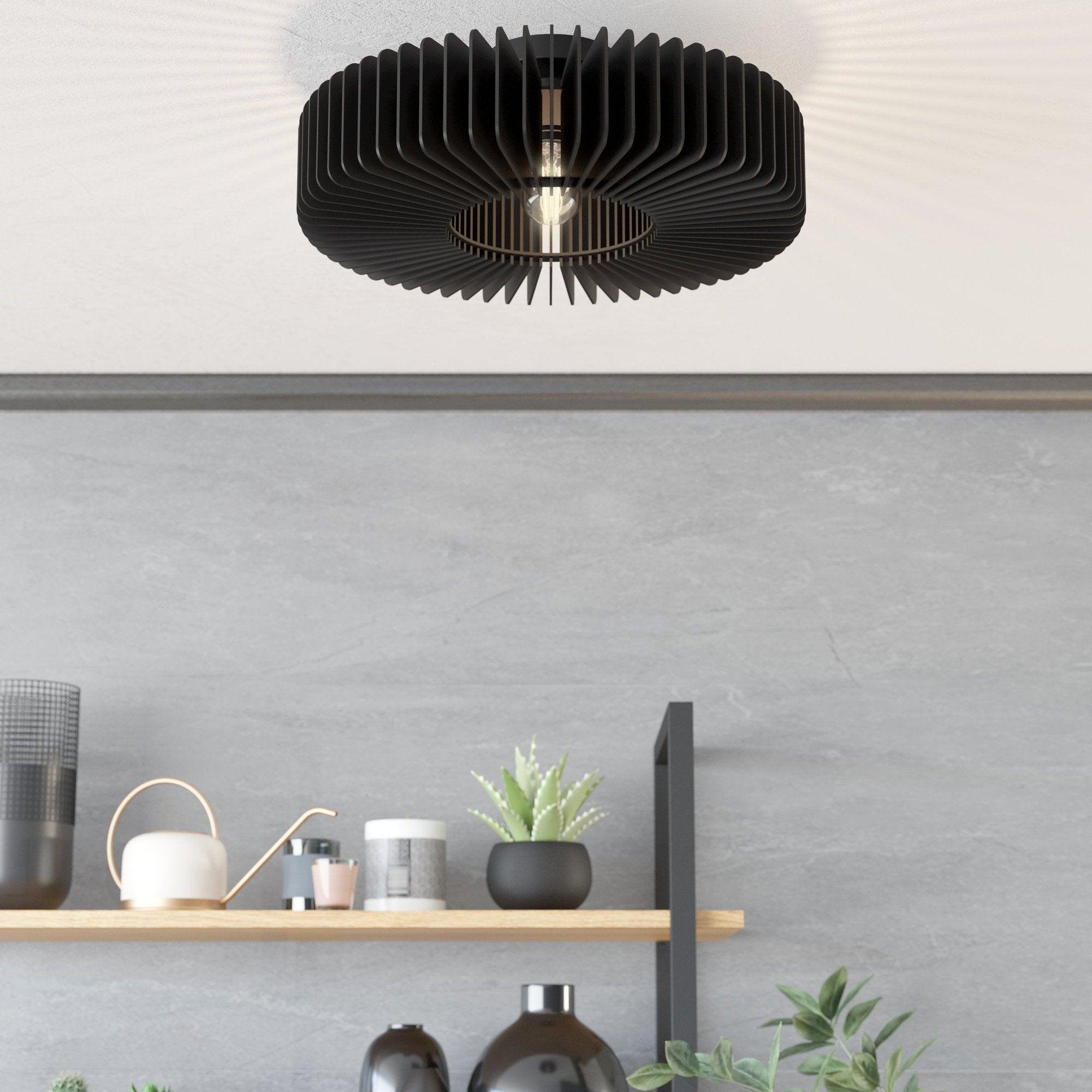 eglo palombaia black wooden flush ceiling light 50cm