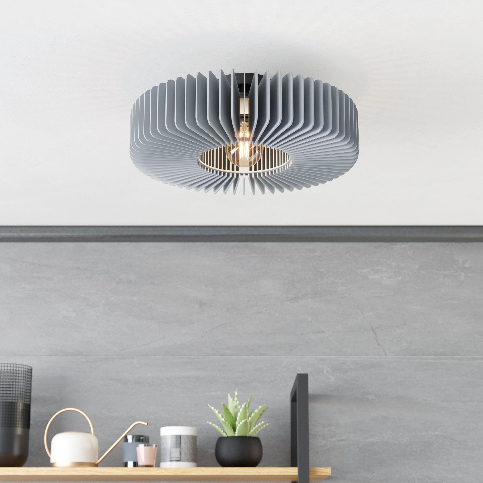 eglo palombaia grey wooden flush ceiling light 50cm