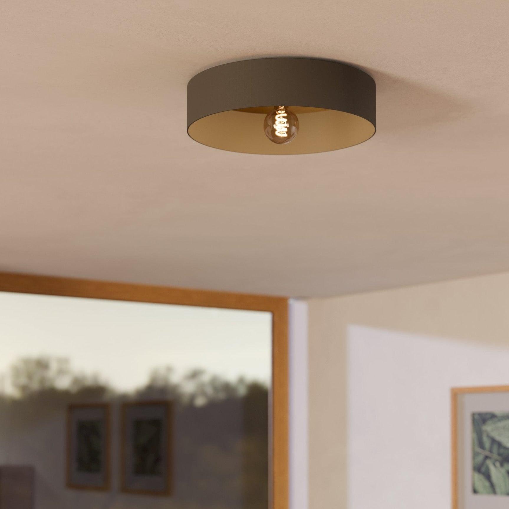 eglo duaia flush grey wood round ceiling flush 42cm living room image