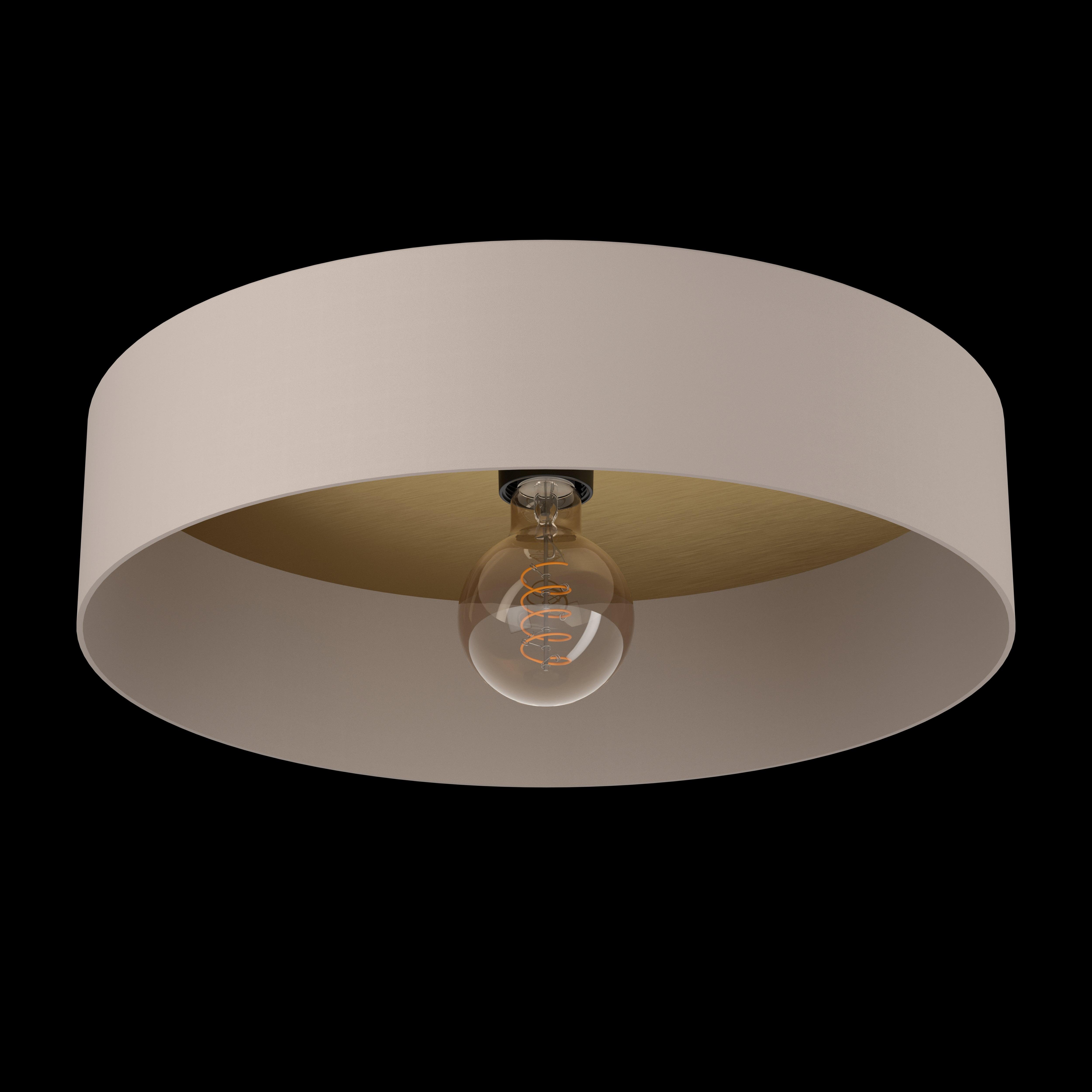 eglo duaia flush taupe wood round ceiling flush 42cm living room close up