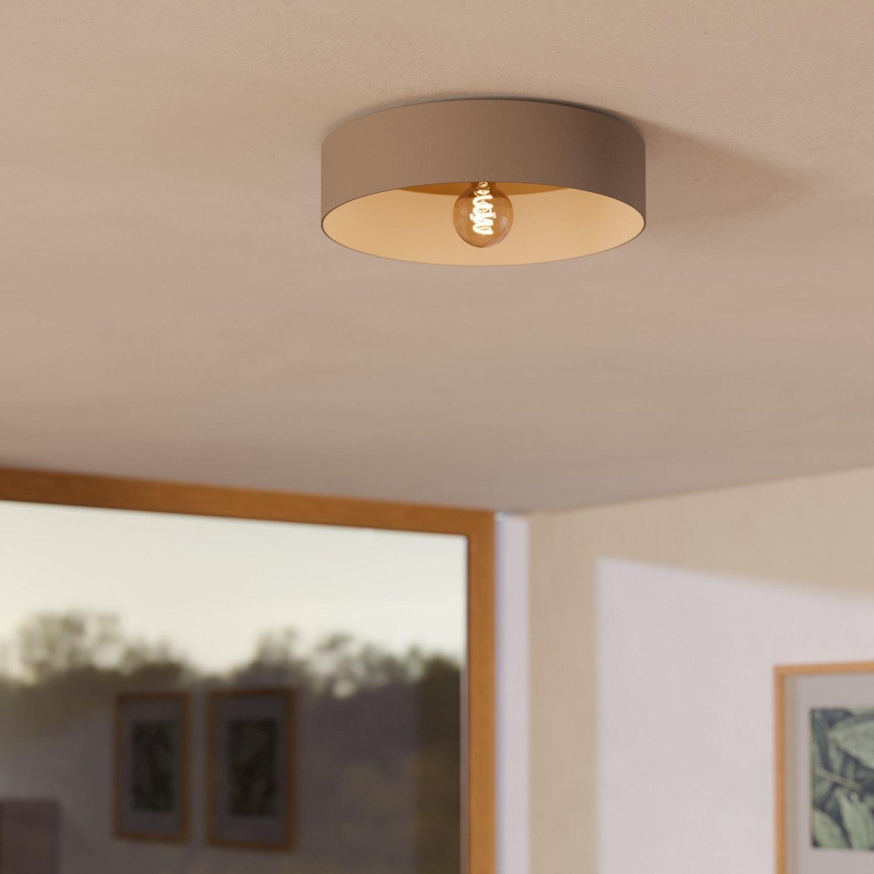 eglo duaia flush taupe wood round ceiling flush 42cm