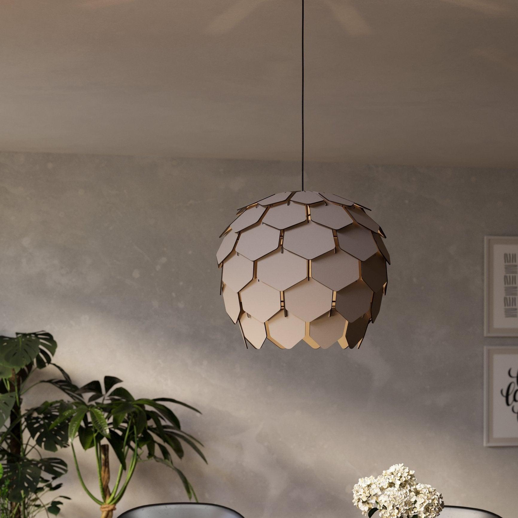 eglo mattanza overlapping grey wooden slat pendant