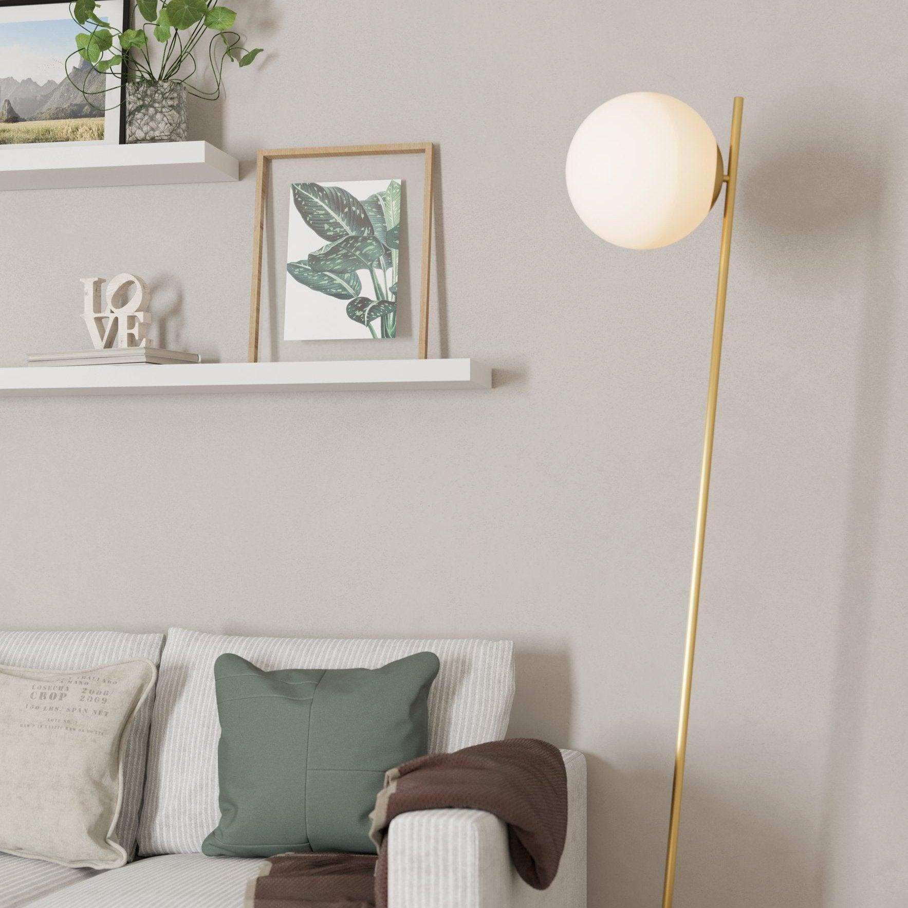 eglo rondo 4 brass floor lamp with opal glass ball shade