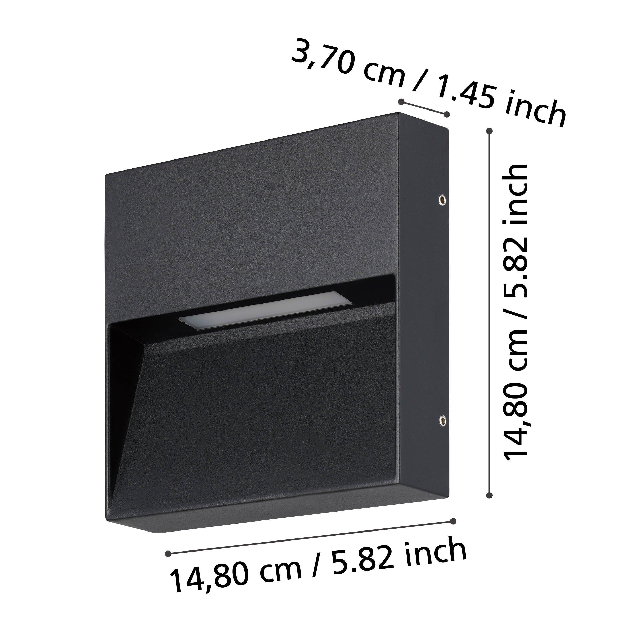 eglo maruggio black square led outdoor wall light ip65 living room close up