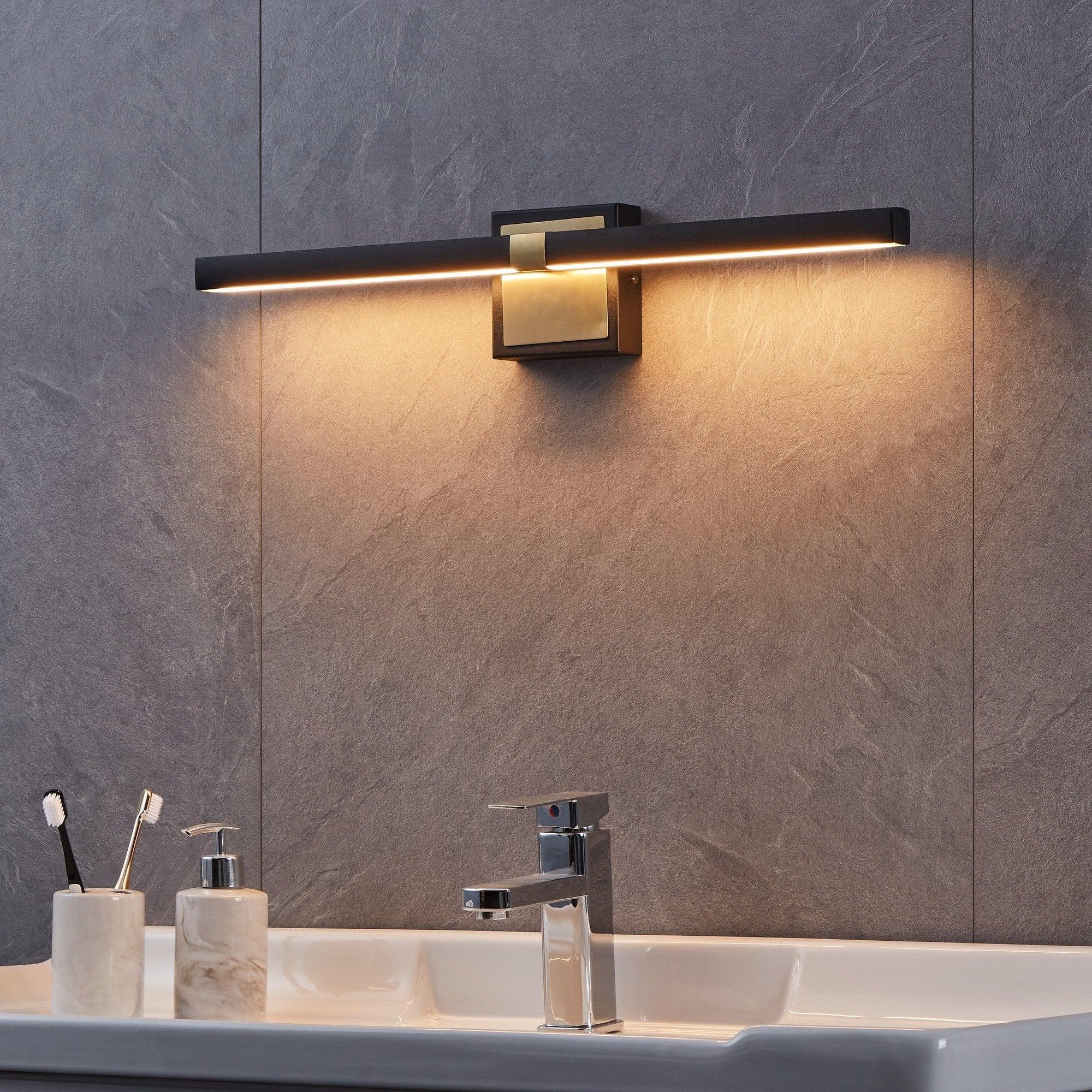 eglo peguera ip44 black brass bathroom led wall light