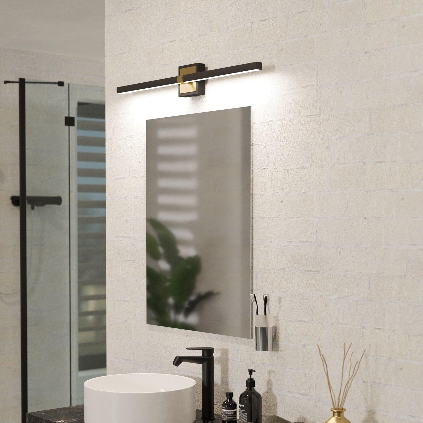 eglo peguera ip44 black brass bathroom led wall light 80cm