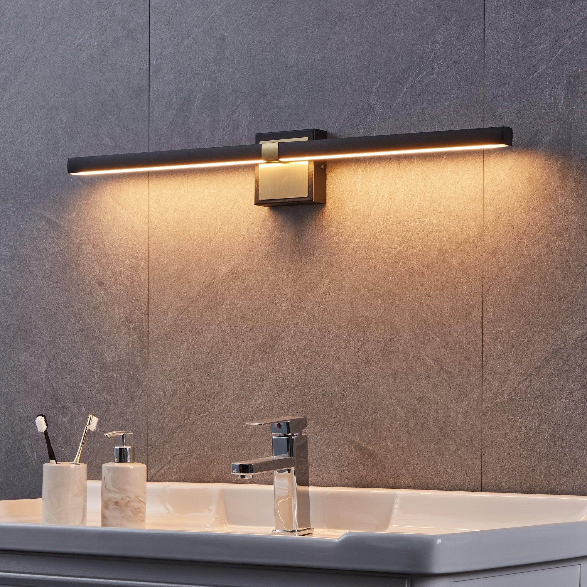 eglo peguera ip44 black brass bathroom led wall light 80cm living room image