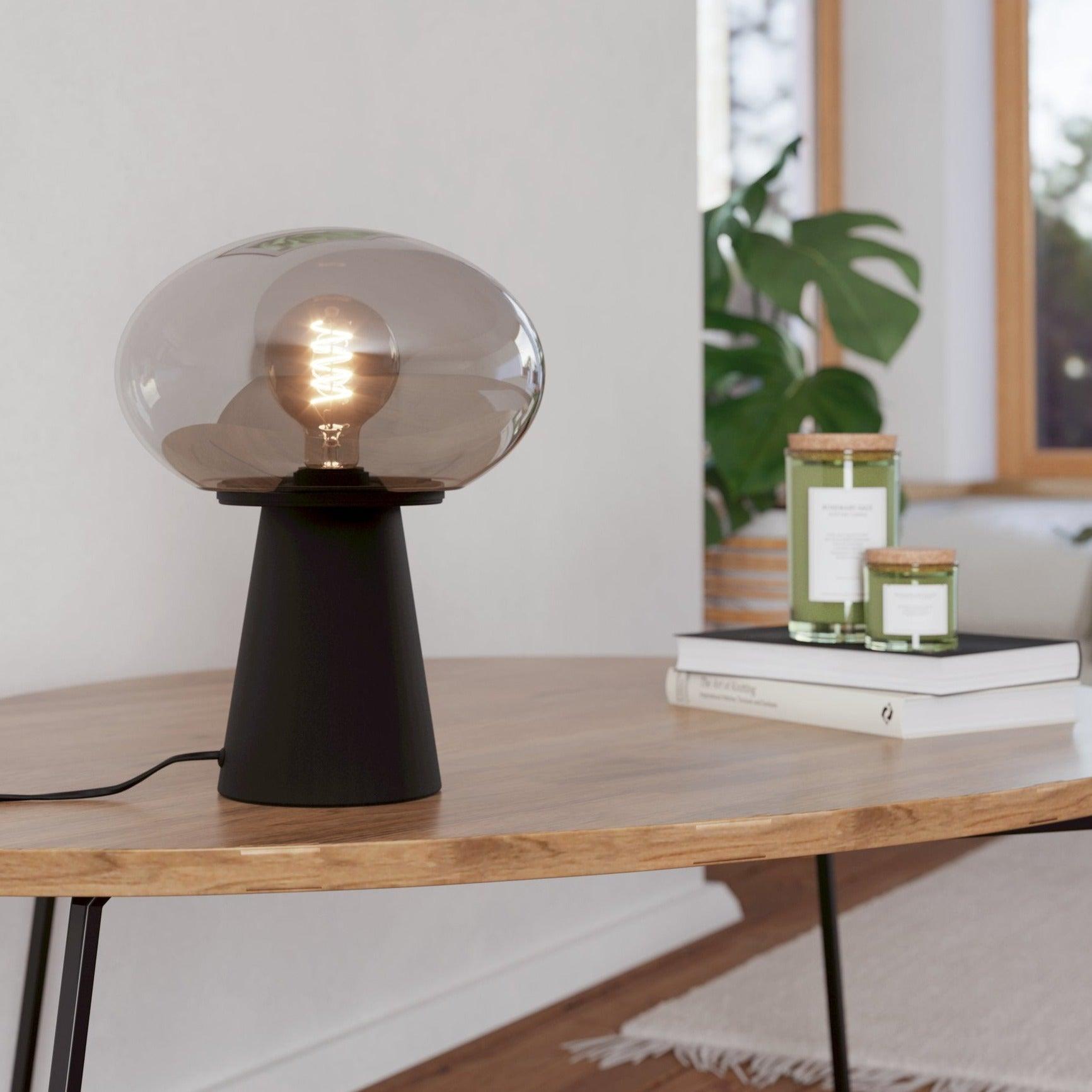 eglo madonnina black vaporised glass globe table lamp