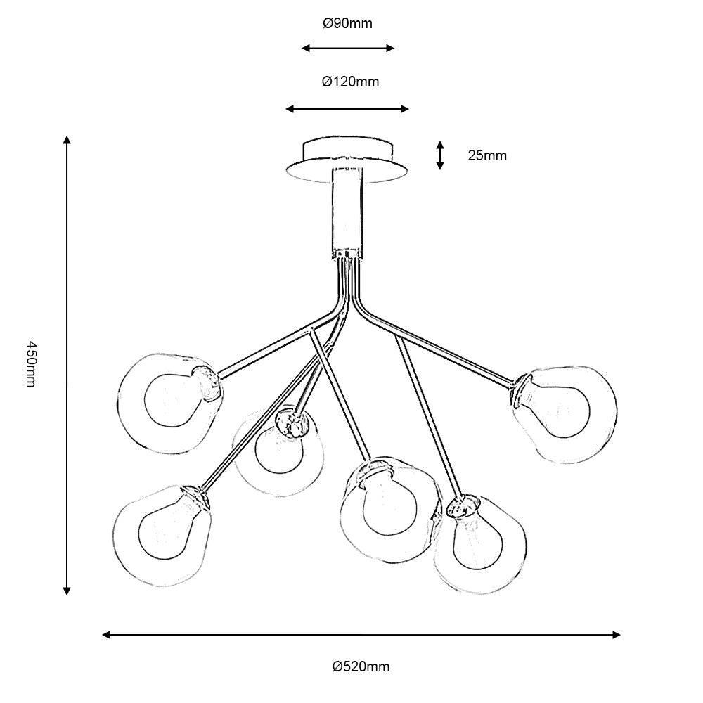 Oaks Harren 6 Light Black Semi-Flush Ceiling Light hallway bulb guide