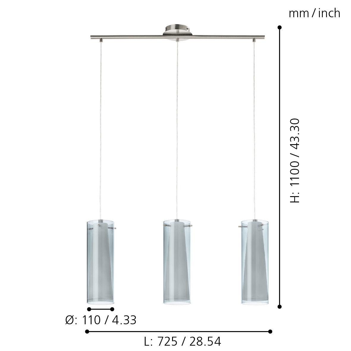 eglo pinto nero 3 light chrome smoked opal glass pendant hallway lighting