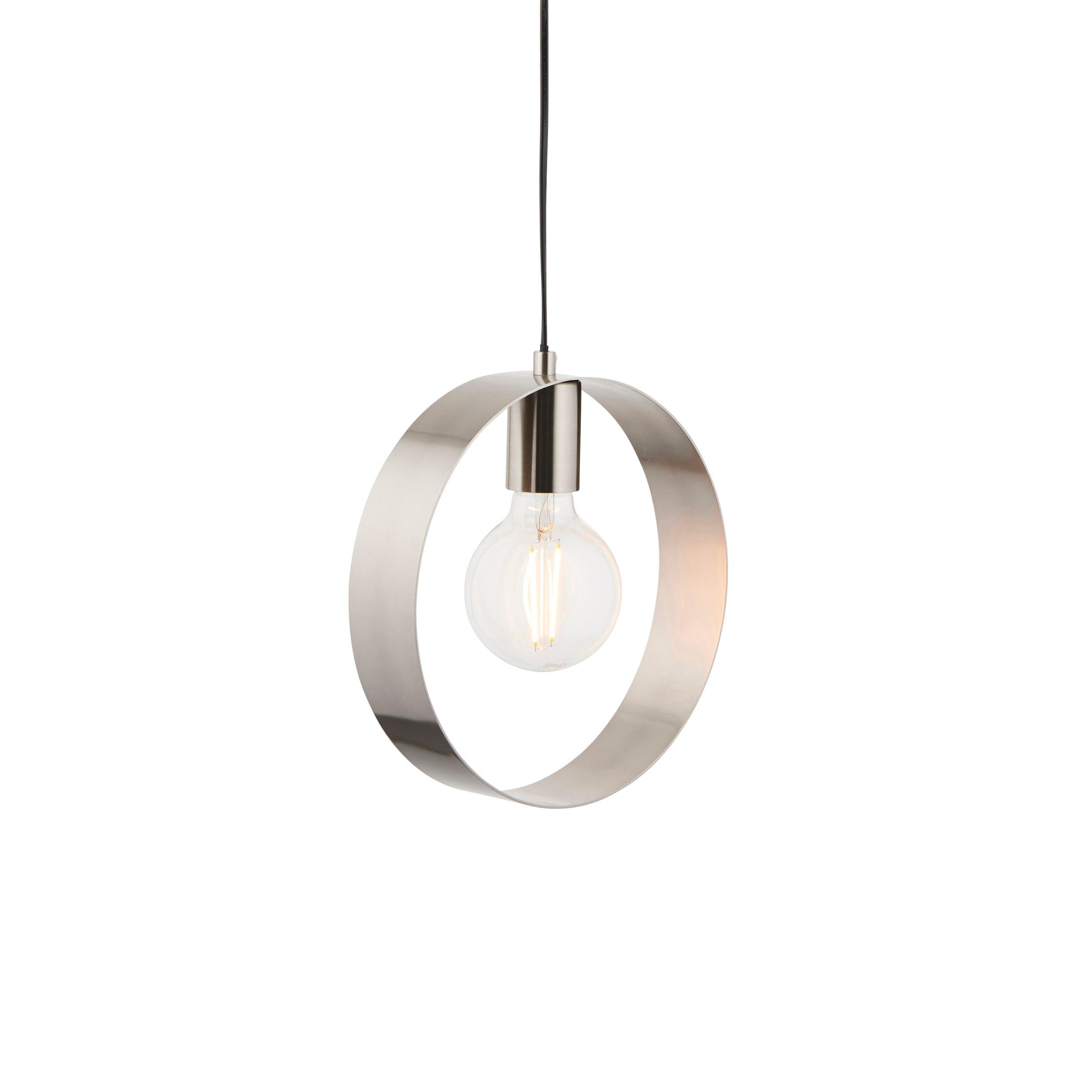 Endon Hoop 1 Light Nickel Ceiling Pendant-Ceiling Pendant Lights-Endon Lighting living room 2nd close upTiffany Lighting Direct
