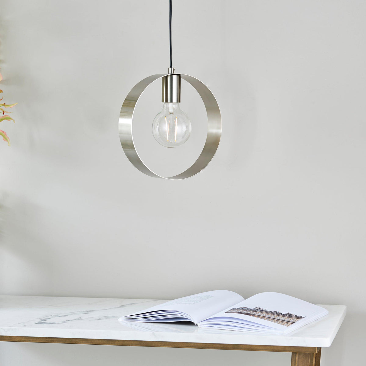 Endon Hoop 1 Light Nickel Ceiling Pendant-warehouse-180926
