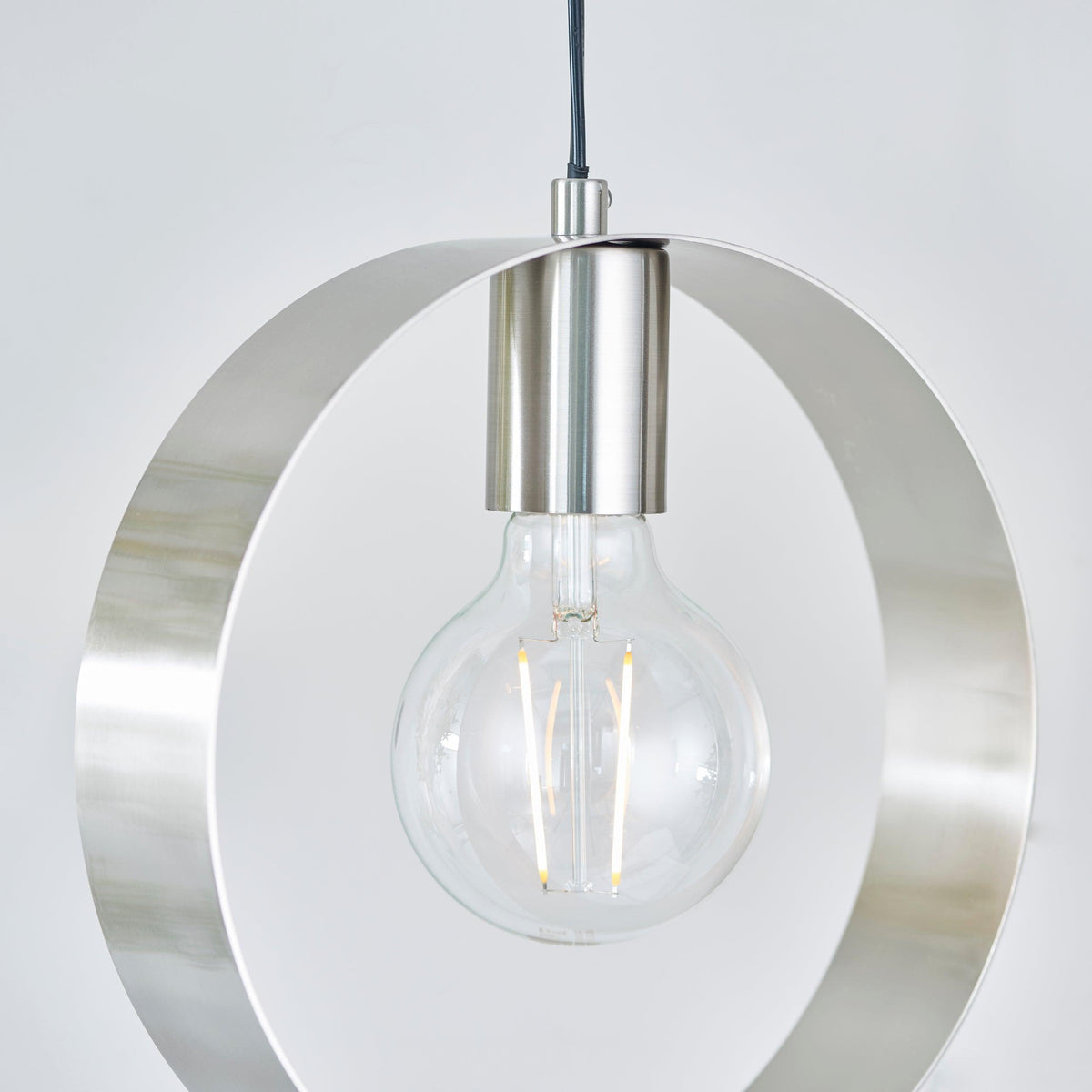 Endon Hoop 1 Light Nickel Ceiling Pendant-warehouse-180926