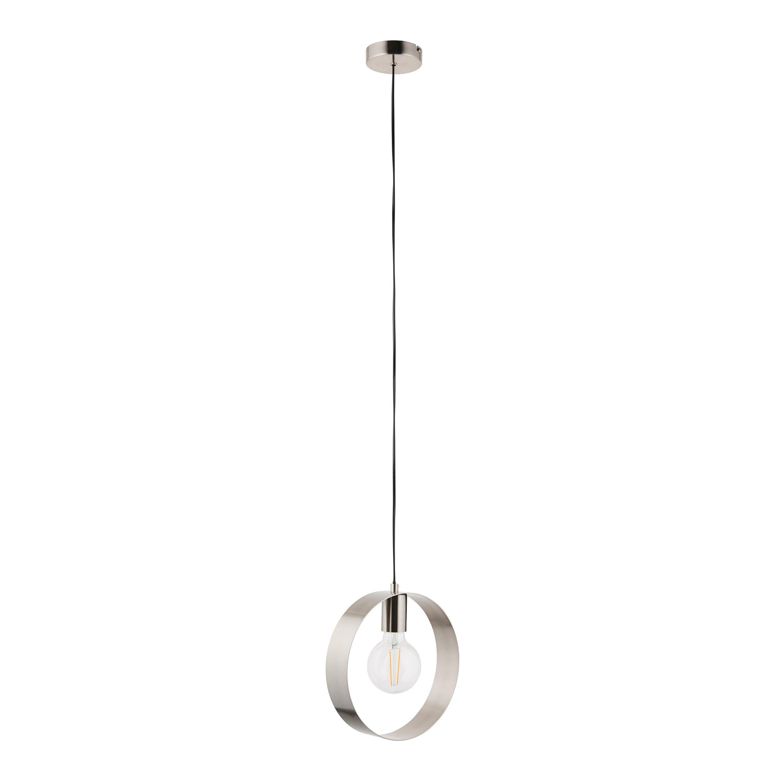Endon Hoop 1 Light Nickel Ceiling Pendant-Ceiling Pendant Lights-Endon Lighting Bedrooom Lighting close up Tiffany Lighting Direct
