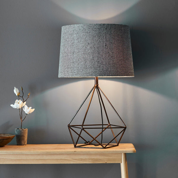 Endon Apollo Aged Copper Table Lamp - Grey Shade-Endon Lighting-Living-Room-Tiffany Lighting Direct-[image-position]