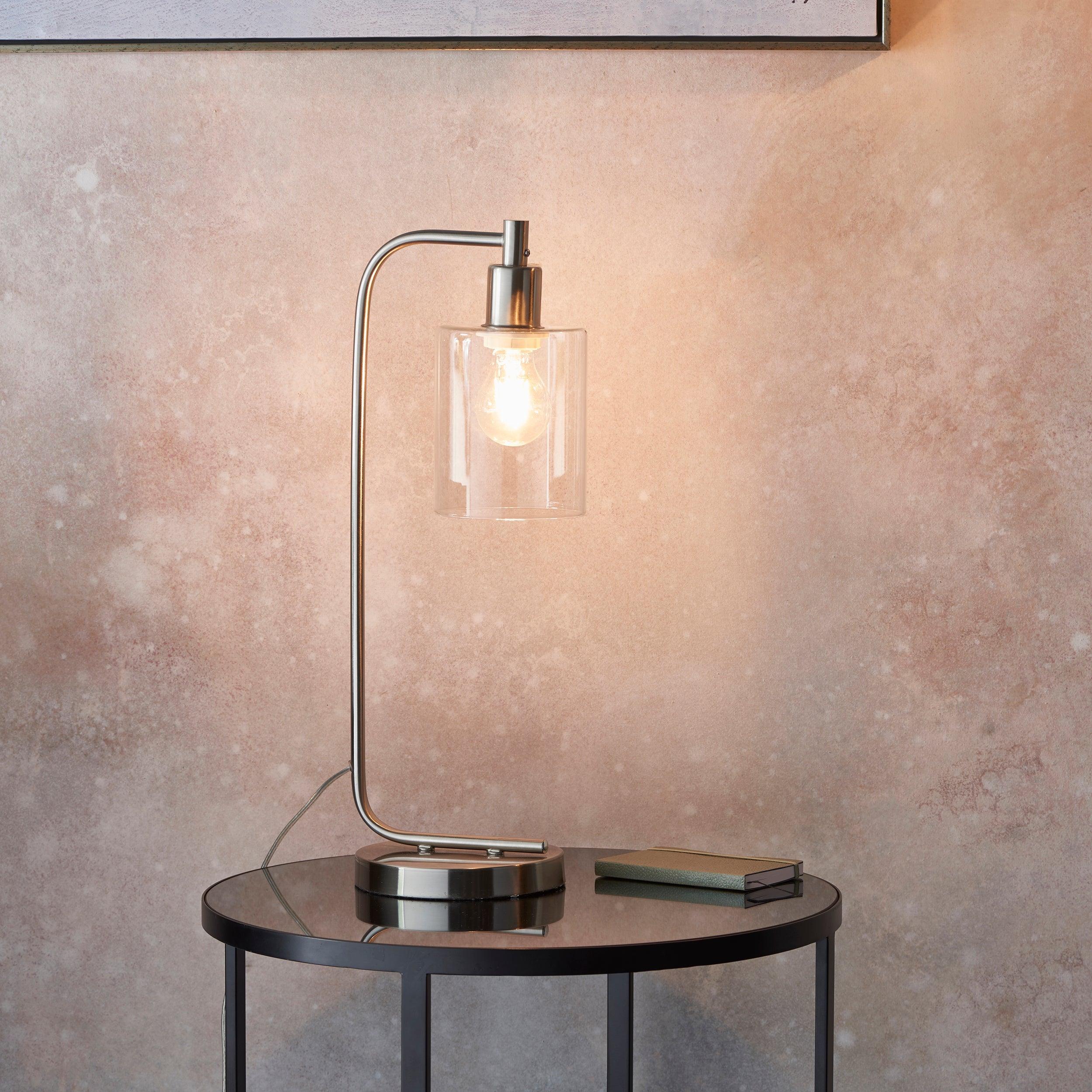 Endon Toledo 1 Light Nickel Table Lamp - Glass Shade-warehouse-clearance-020426