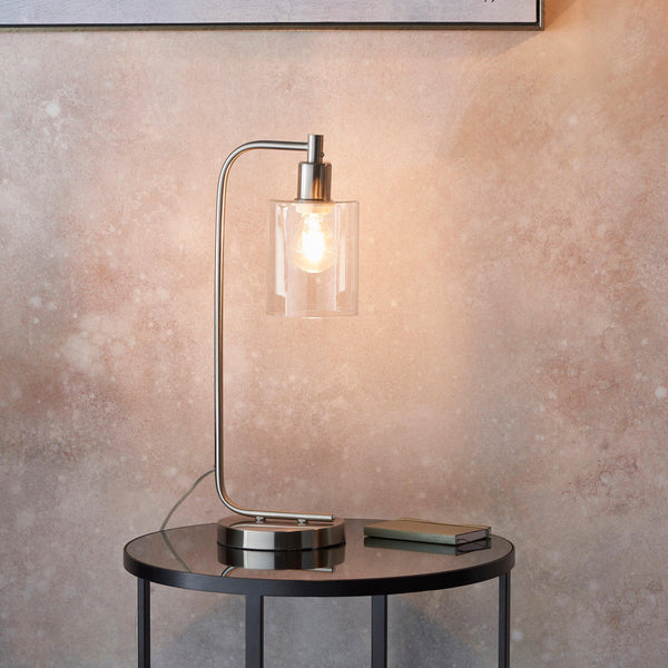 Endon Toledo 1 Light Nickel Table Lamp - Glass Shade-Endon Lighting-Living-Room-Tiffany Lighting Direct-[image-position]