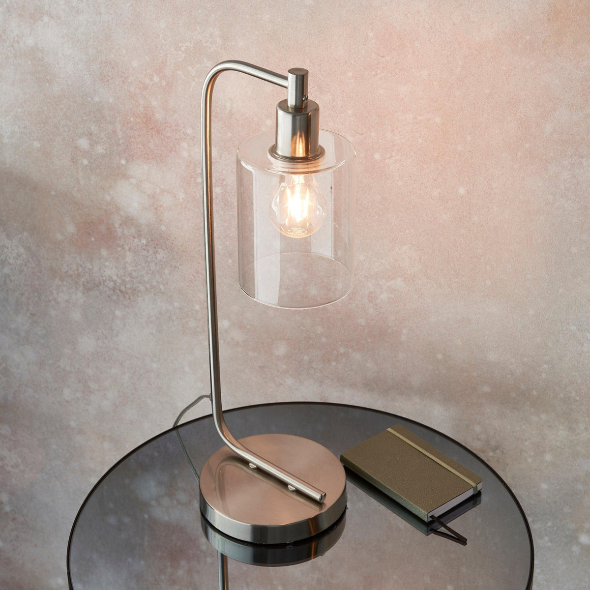 Endon Toledo 1 Light Nickel Table Lamp - Glass Shade-warehouse-180926