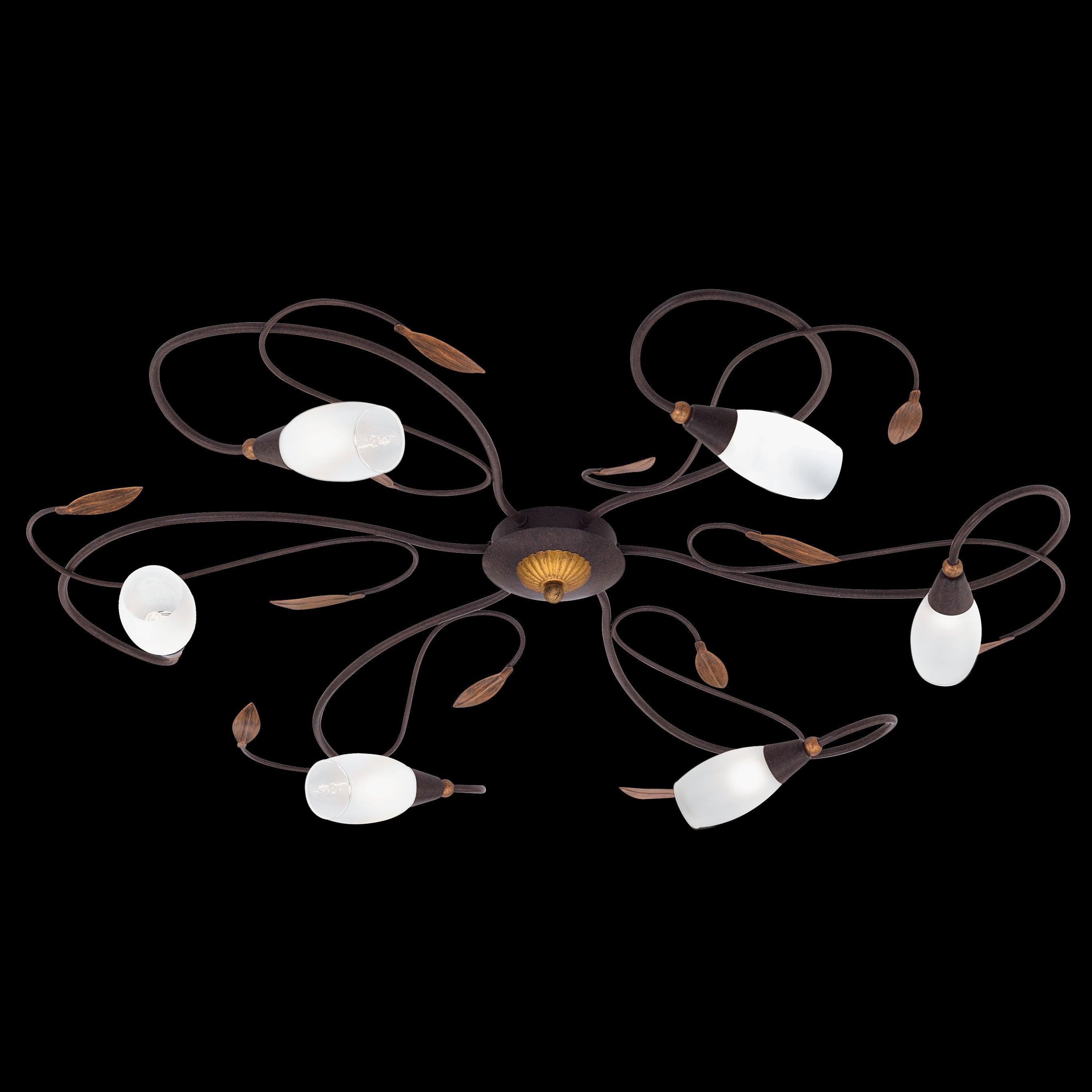 eglo gerbera 1 6 light gold brown flush glass shades living room close up